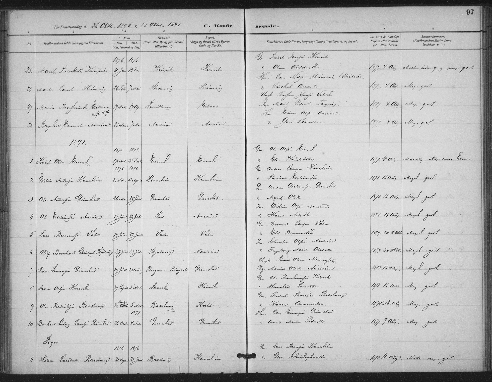 Ministerialprotokoller, klokkerbøker og fødselsregistre - Møre og Romsdal, AV/SAT-A-1454/587/L1000: Ministerialbok nr. 587A02, 1887-1910, s. 97