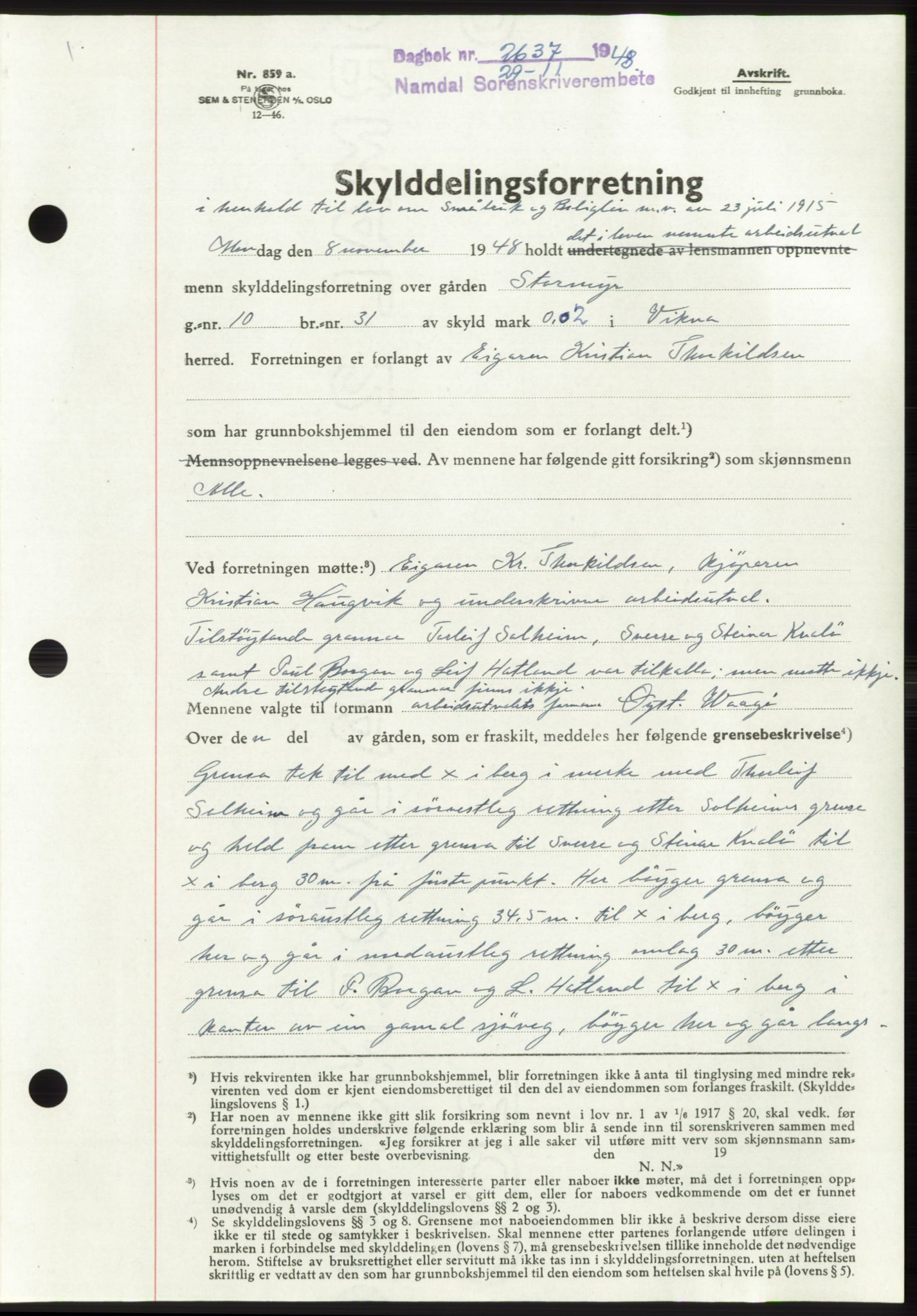 Namdal sorenskriveri, SAT/A-4133/1/2/2C: Pantebok nr. -, 1948-1948, Dagboknr: 2637/1948