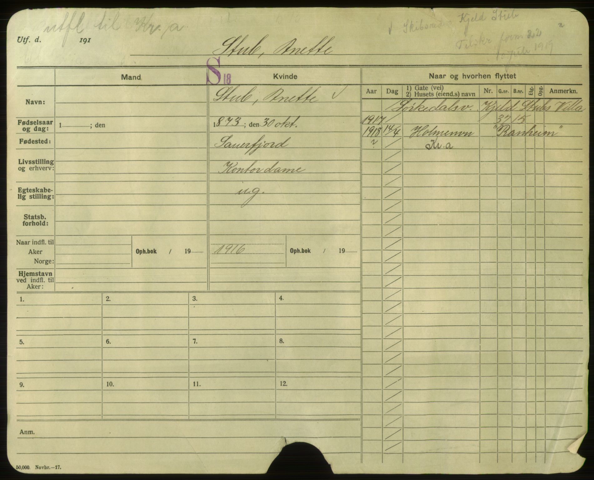 Oslo folkeregister, Registerkort, AV/SAO-A-11715/F/Fa/Faa/L0011: Kvinner, 1917-1922, s. 2