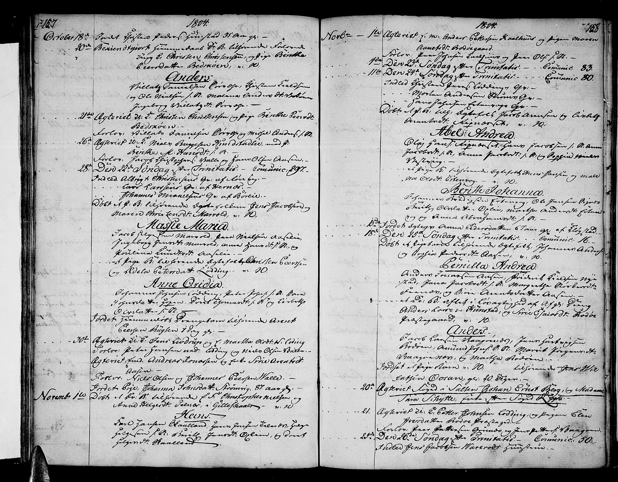 Ministerialprotokoller, klokkerbøker og fødselsregistre - Nordland, AV/SAT-A-1459/801/L0004: Ministerialbok nr. 801A04, 1796-1817, s. 157-158