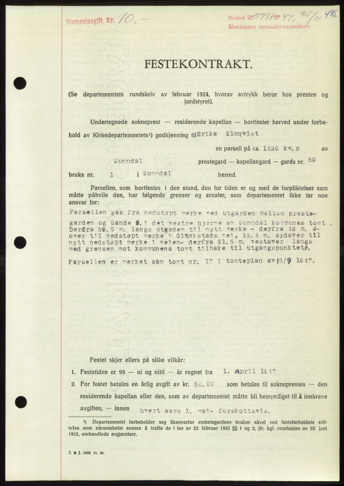 Nordmøre sorenskriveri, AV/SAT-A-4132/1/2/2Ca: Pantebok nr. B97, 1947-1948, Dagboknr: 2781/1947