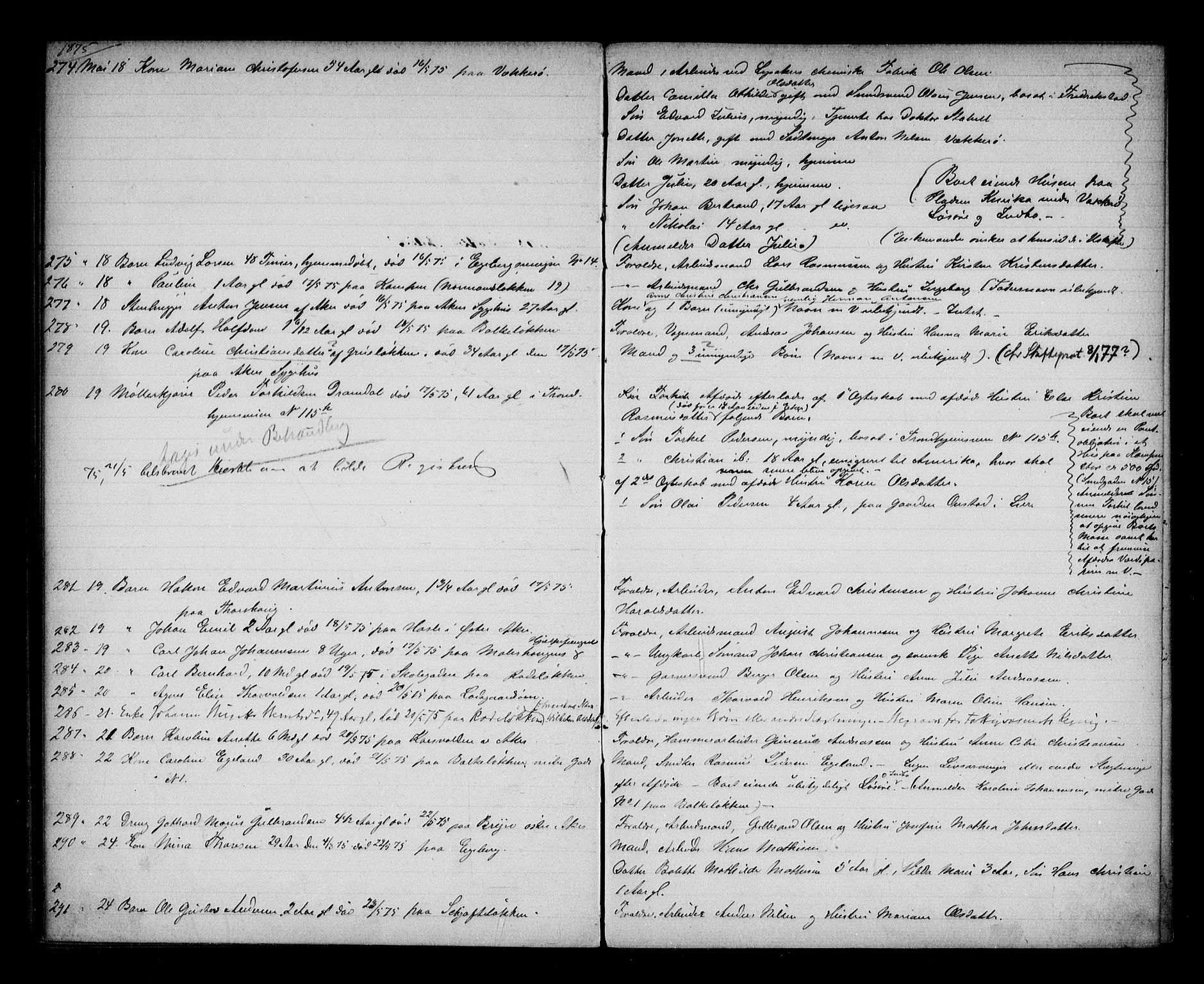 Aker sorenskriveri, SAO/A-10895/H/Ha/Haa/L0005: Dødsanmeldelsesprotokoll, 1873-1876