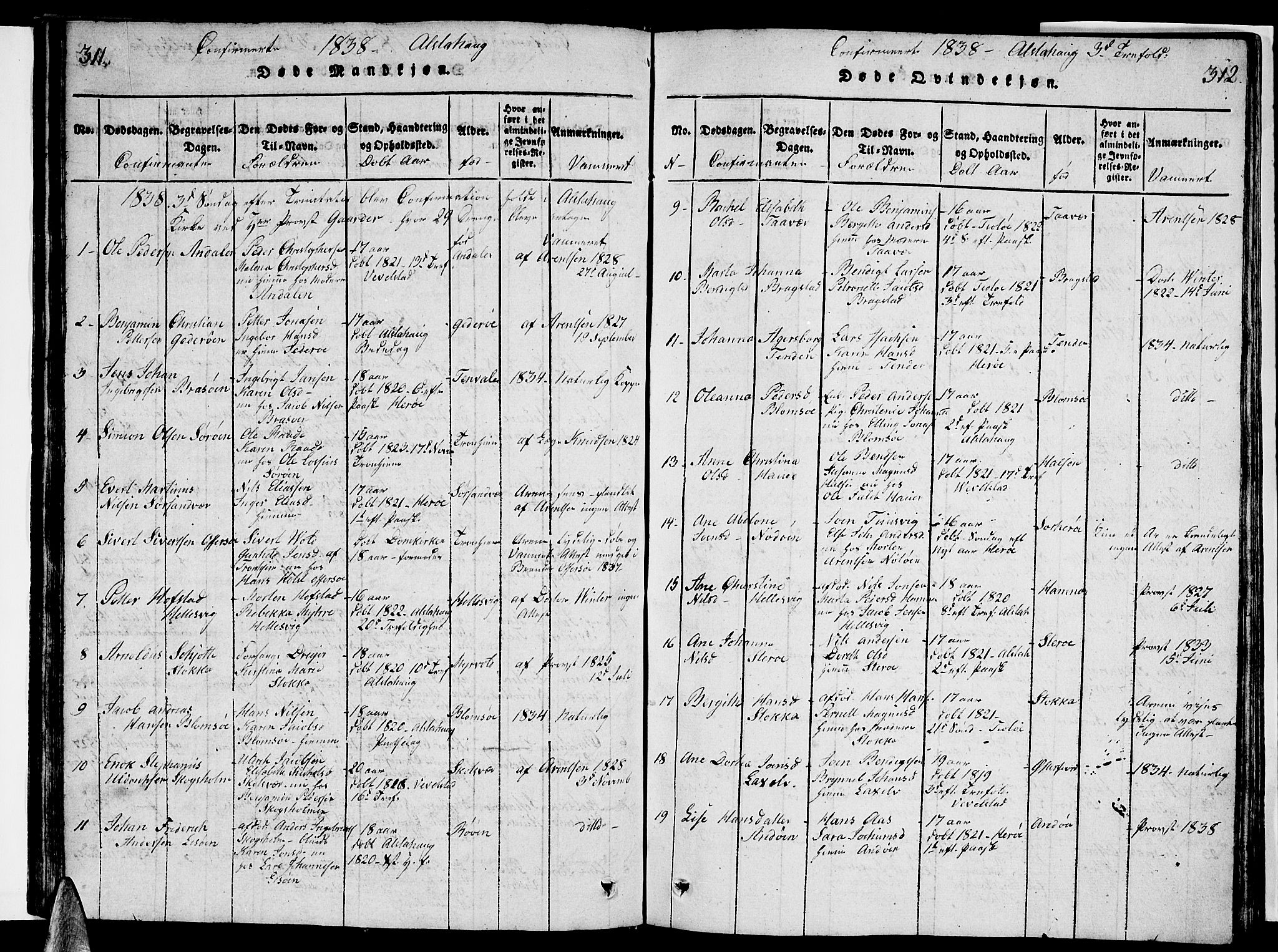 Ministerialprotokoller, klokkerbøker og fødselsregistre - Nordland, AV/SAT-A-1459/830/L0457: Klokkerbok nr. 830C01 /1, 1820-1842, s. 311-312