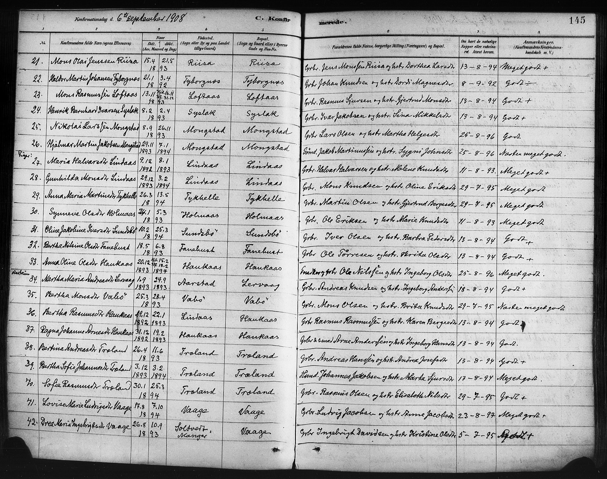 Lindås Sokneprestembete, AV/SAB-A-76701/H/Haa/Haaa/L0019: Ministerialbok nr. A 19, 1878-1912, s. 145
