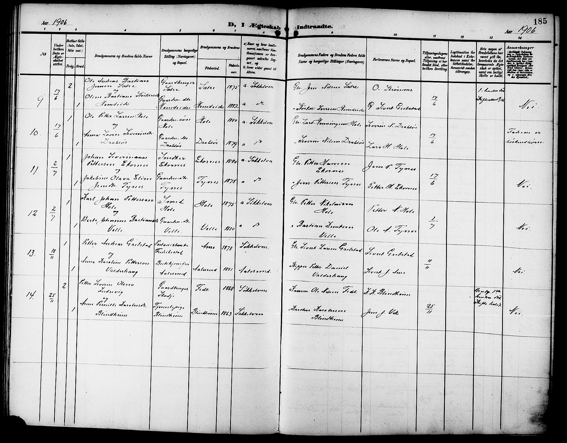 Ministerialprotokoller, klokkerbøker og fødselsregistre - Møre og Romsdal, AV/SAT-A-1454/523/L0341: Klokkerbok nr. 523C04, 1903-1916, s. 185