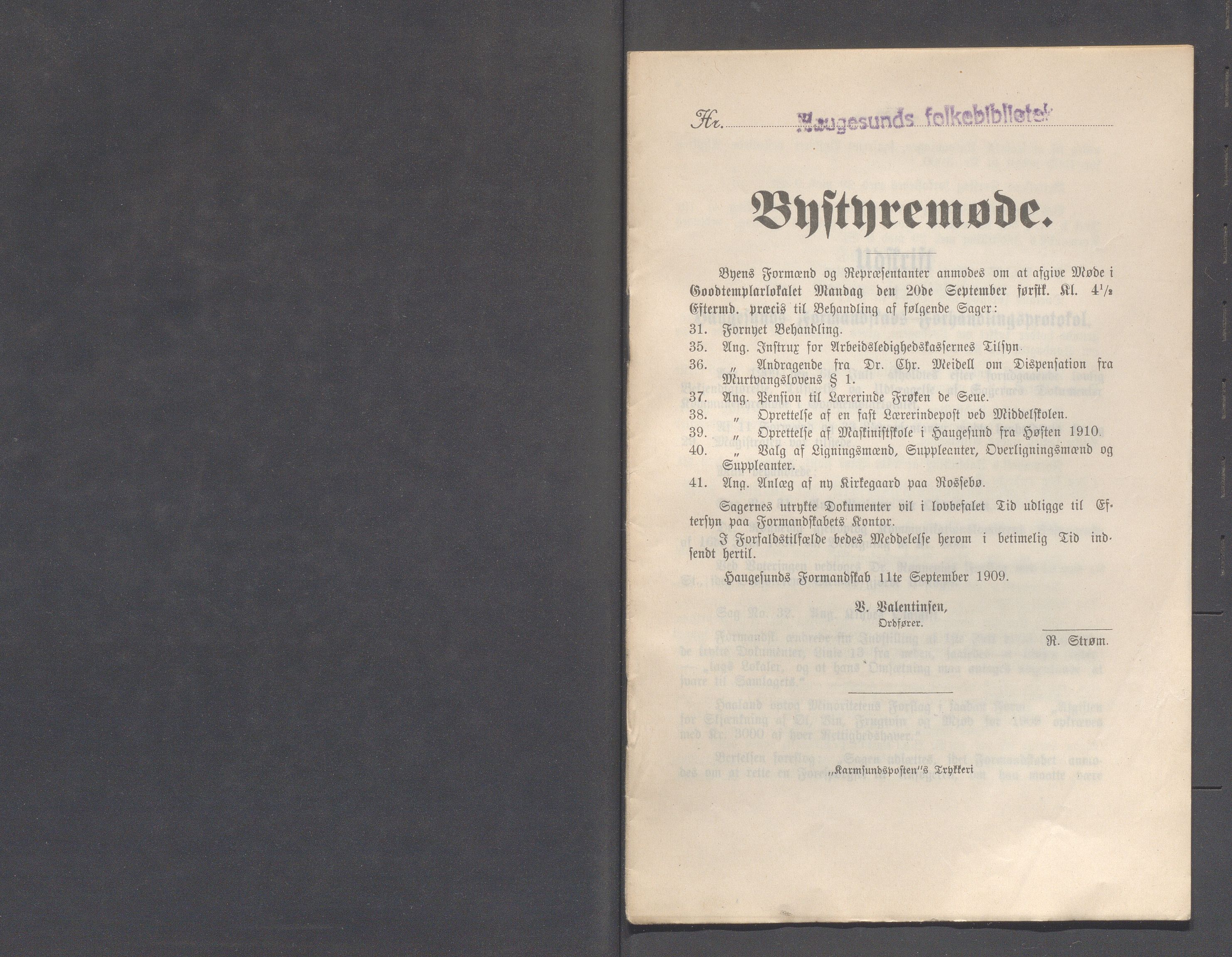 Haugesund kommune - Formannskapet og Bystyret, IKAR/A-740/A/Abb/L0002: Bystyreforhandlinger, 1908-1917, s. 262