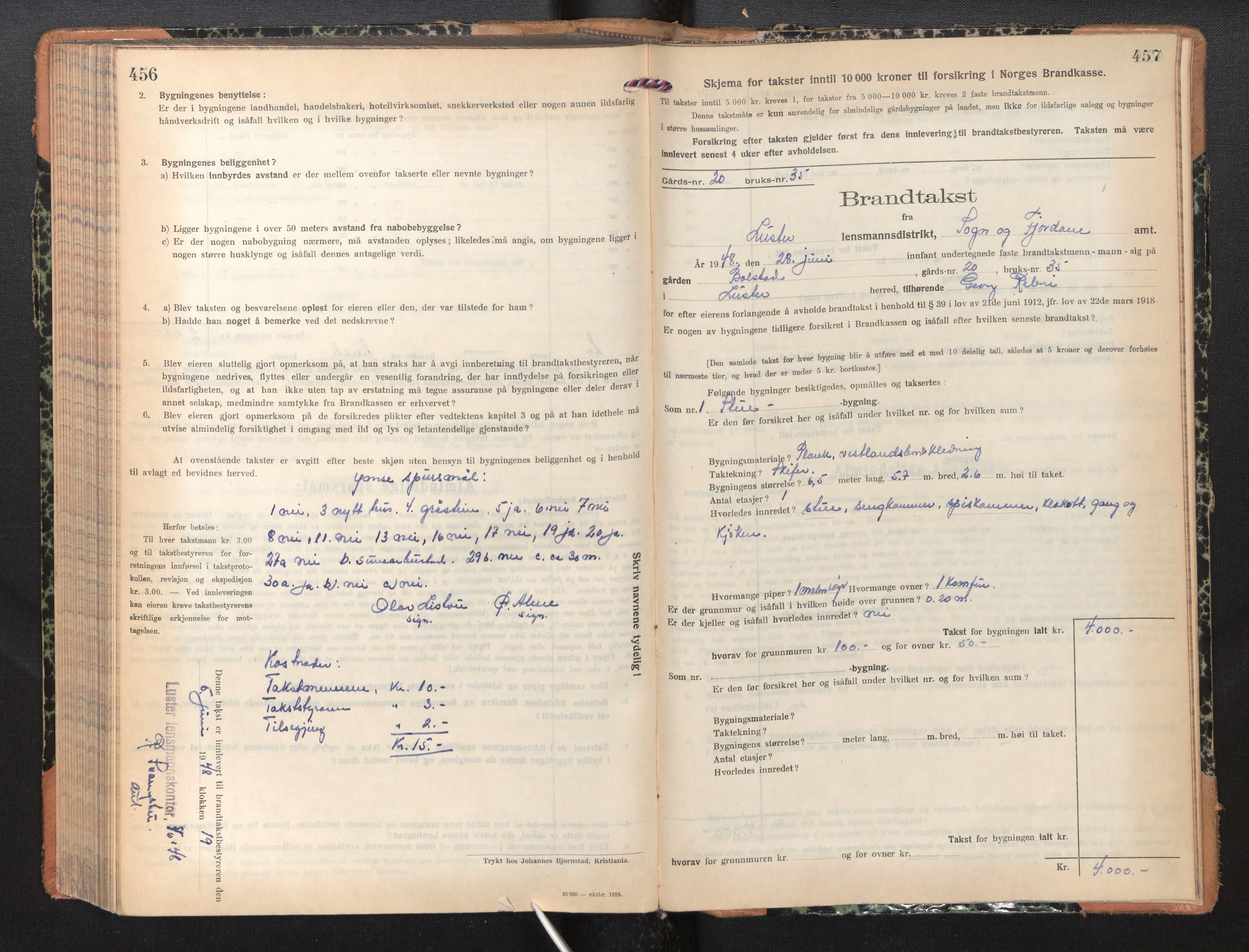 Lensmannen i Luster, SAB/A-29301/0012/L0008: Branntakstprotokoll, skjematakst, 1935-1949, s. 456-457
