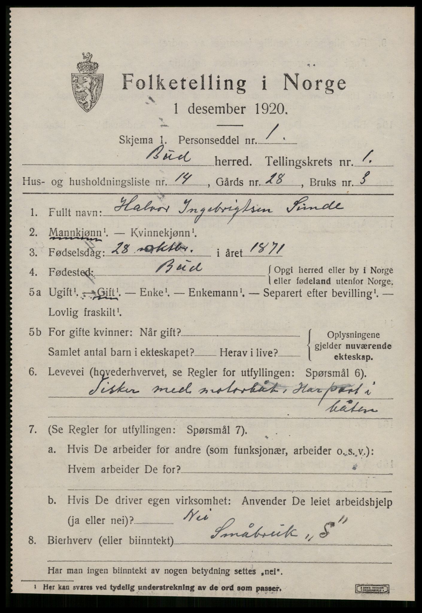 SAT, Folketelling 1920 for 1549 Bud herred, 1920, s. 720