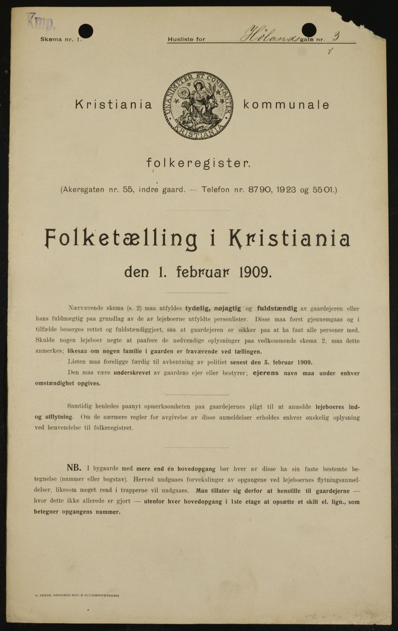 OBA, Kommunal folketelling 1.2.1909 for Kristiania kjøpstad, 1909, s. 38418