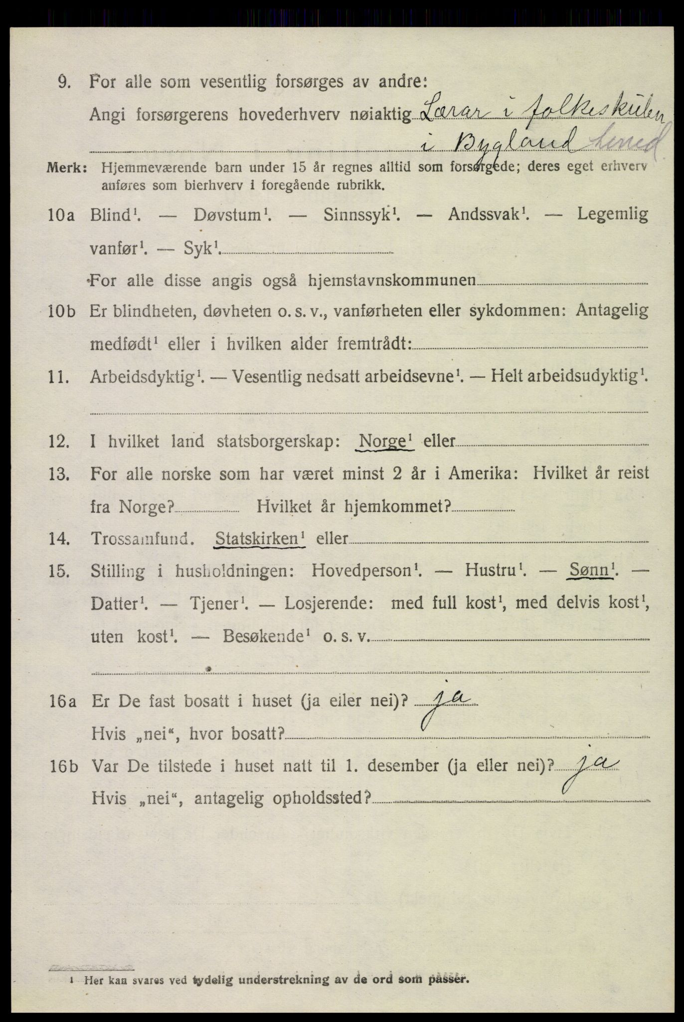 SAK, Folketelling 1920 for 0938 Bygland herred, 1920, s. 1640