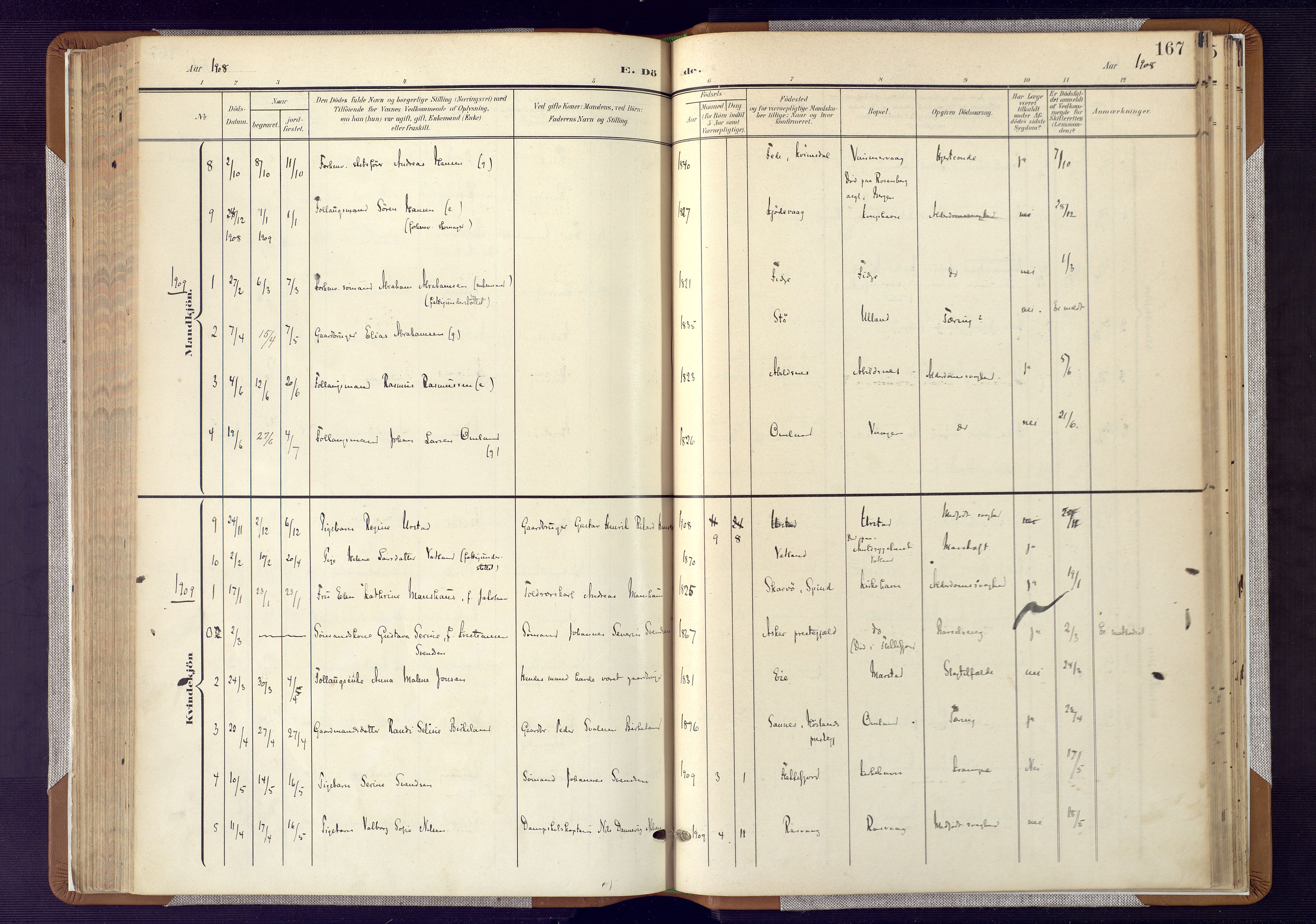 Flekkefjord sokneprestkontor, AV/SAK-1111-0012/F/Fa/Fab/L0007: Ministerialbok nr. A 7, 1902-1921, s. 167