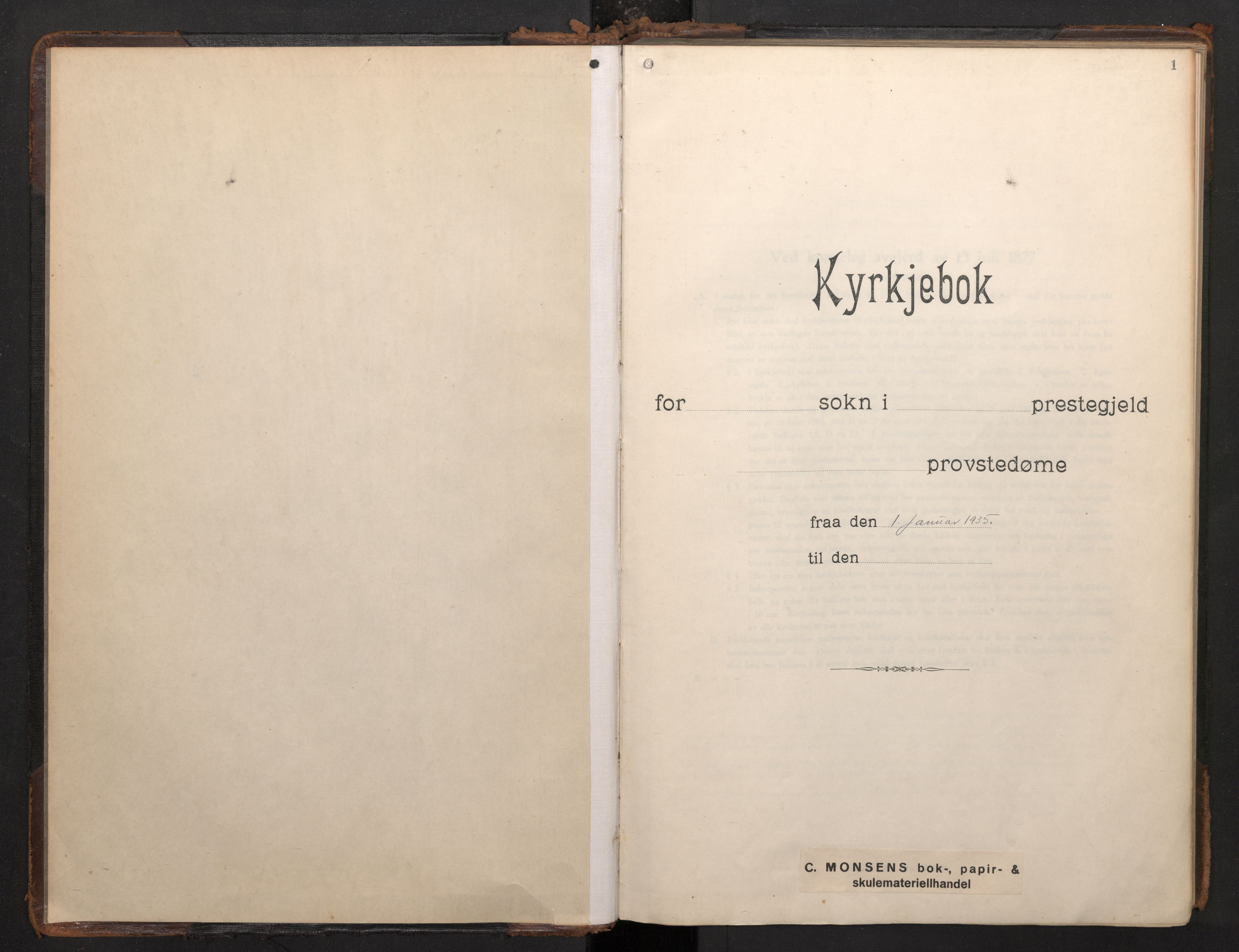 Nykirken Sokneprestembete, AV/SAB-A-77101/H/Haa/L0039: Ministerialbok nr. D 9, 1935-1946, s. 0b-1a