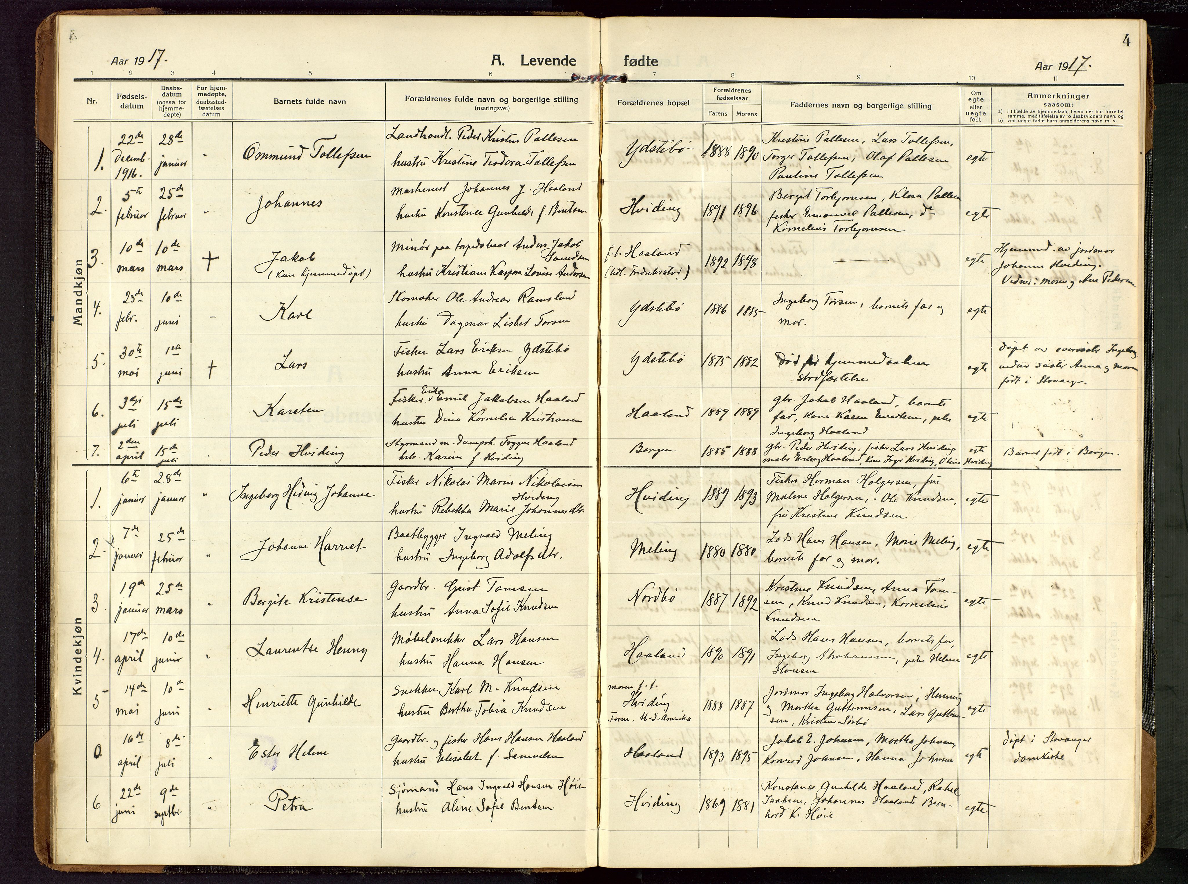 Rennesøy sokneprestkontor, AV/SAST-A -101827/H/Ha/Haa/L0018: Ministerialbok nr. A 18, 1917-1937, s. 4