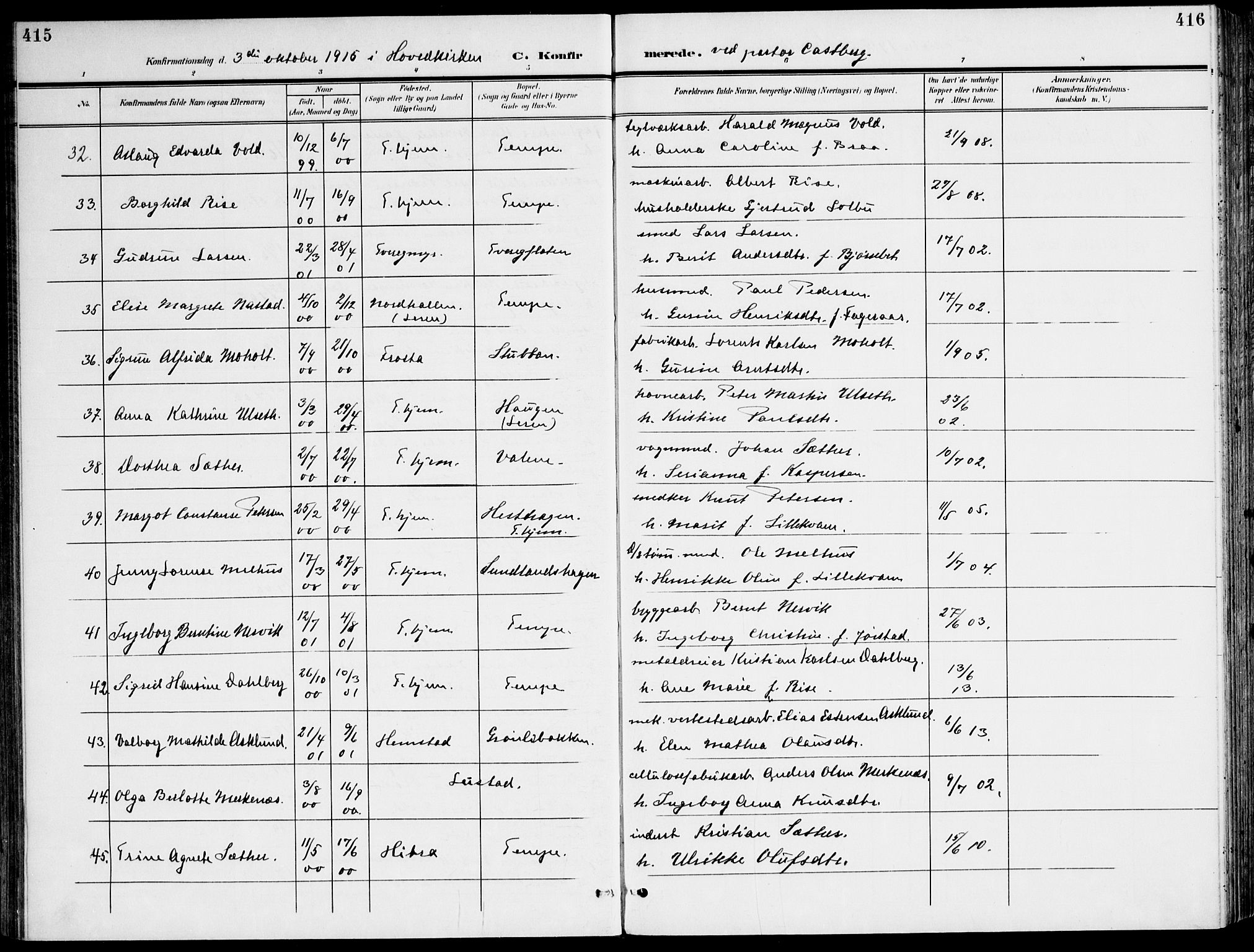 Ministerialprotokoller, klokkerbøker og fødselsregistre - Sør-Trøndelag, AV/SAT-A-1456/607/L0320: Ministerialbok nr. 607A04, 1907-1915, s. 415-416