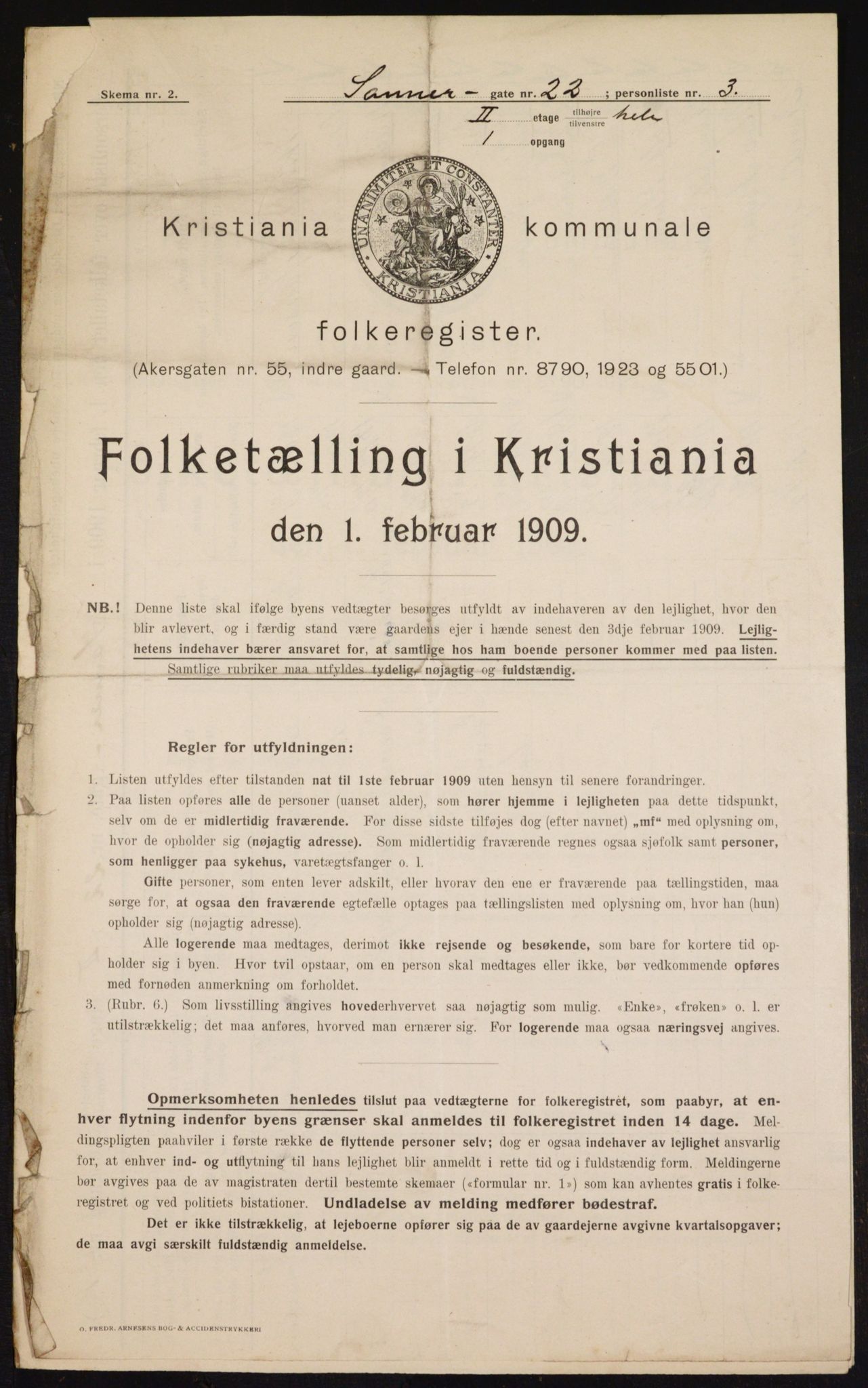 OBA, Kommunal folketelling 1.2.1909 for Kristiania kjøpstad, 1909, s. 68223