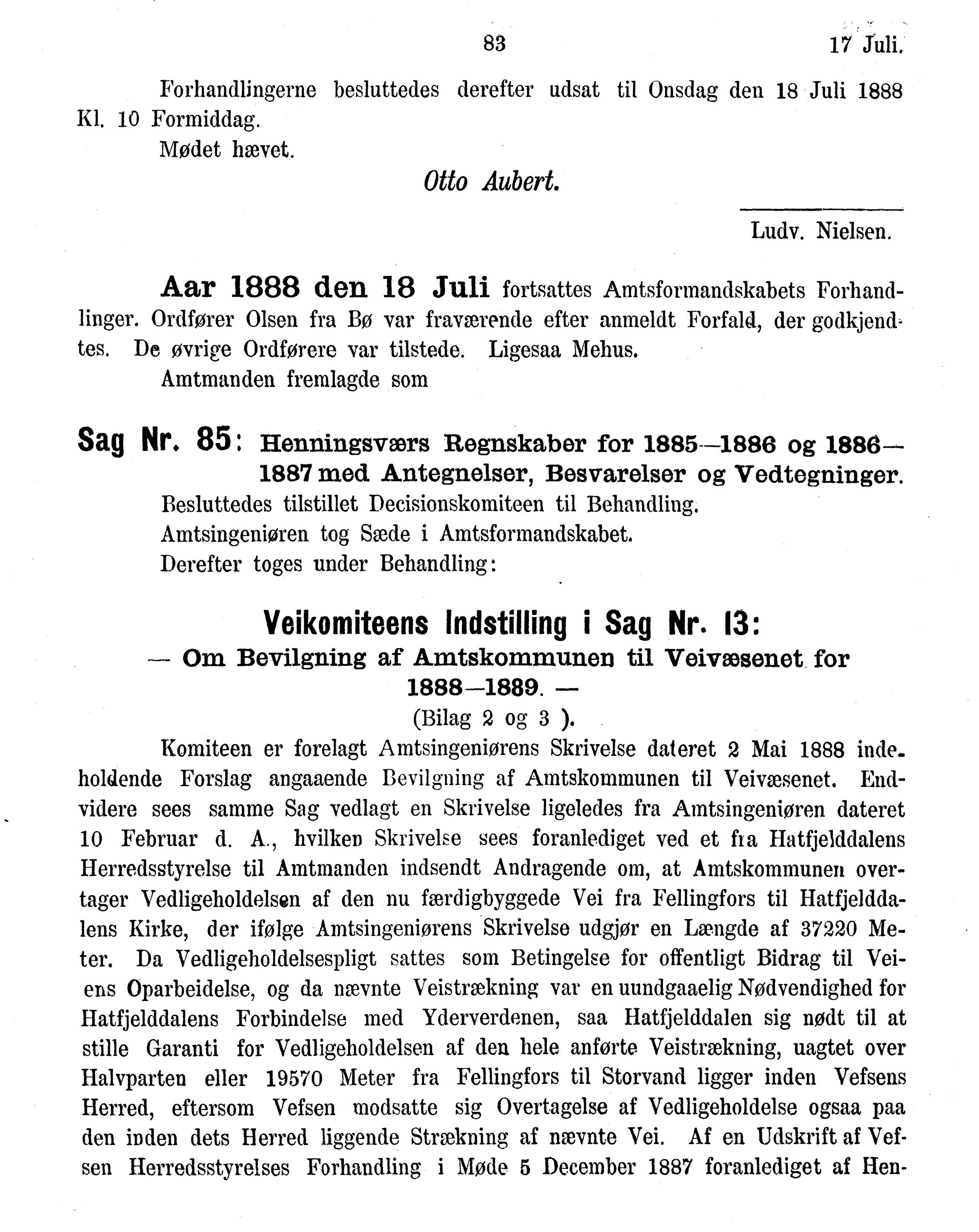 Nordland Fylkeskommune. Fylkestinget, AIN/NFK-17/176/A/Ac/L0015: Fylkestingsforhandlinger 1886-1890, 1886-1890, s. 83