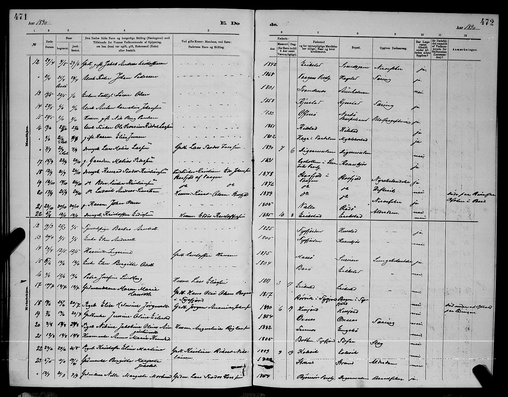 Ministerialprotokoller, klokkerbøker og fødselsregistre - Nordland, AV/SAT-A-1459/872/L1047: Klokkerbok nr. 872C03, 1880-1897, s. 471-472