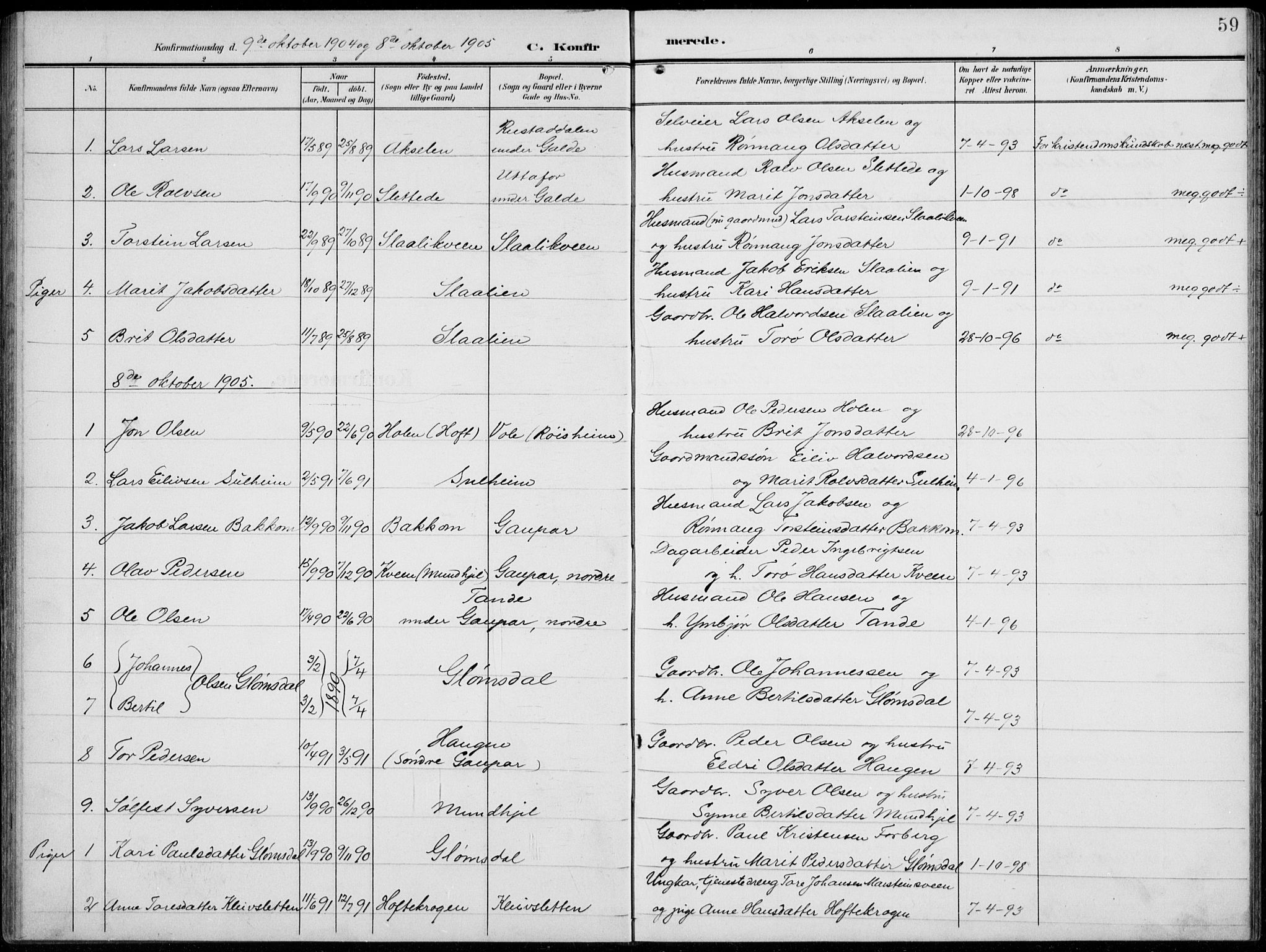Lom prestekontor, AV/SAH-PREST-070/L/L0007: Klokkerbok nr. 7, 1904-1938, s. 59