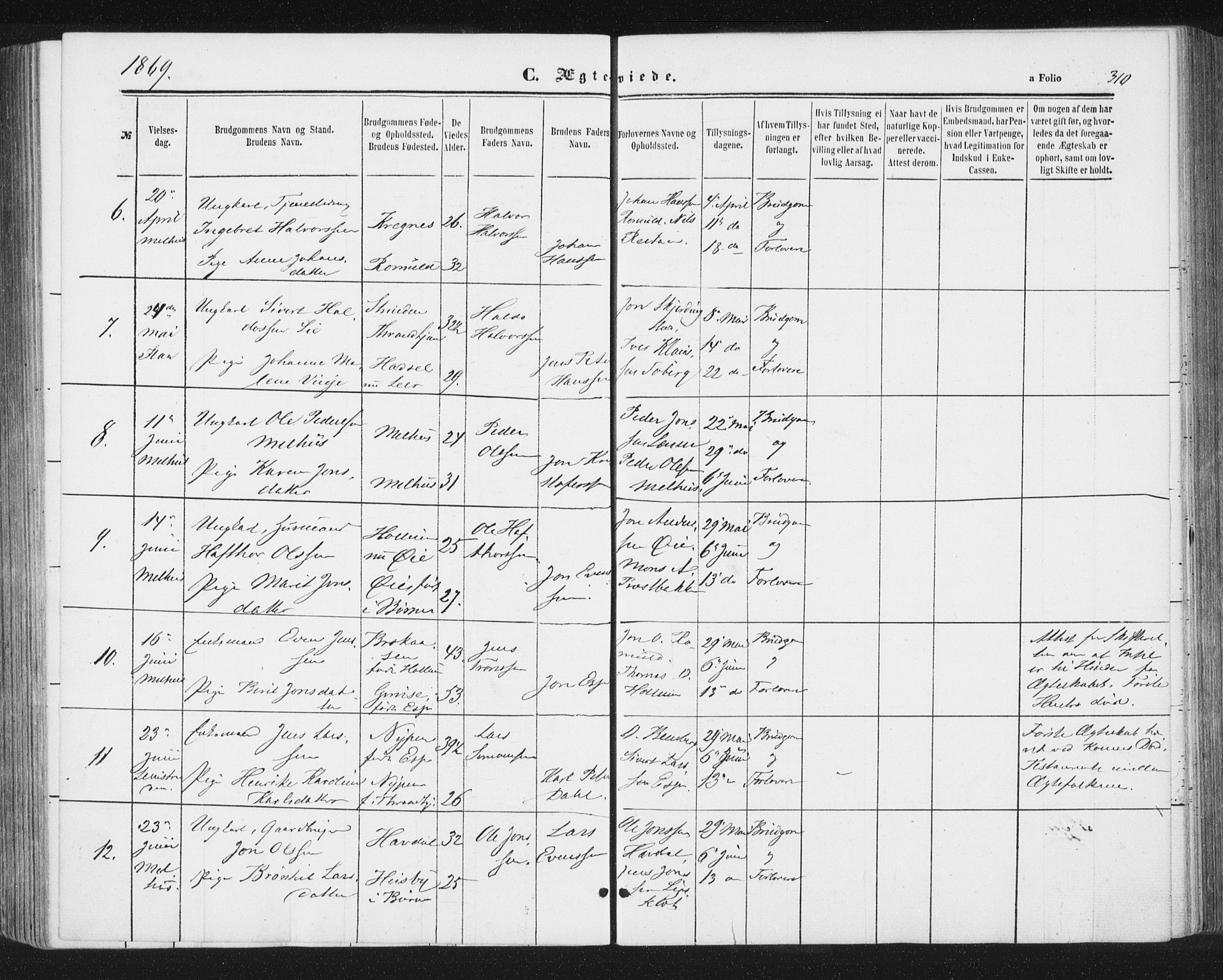 Ministerialprotokoller, klokkerbøker og fødselsregistre - Sør-Trøndelag, SAT/A-1456/691/L1077: Ministerialbok nr. 691A09, 1862-1873, s. 310