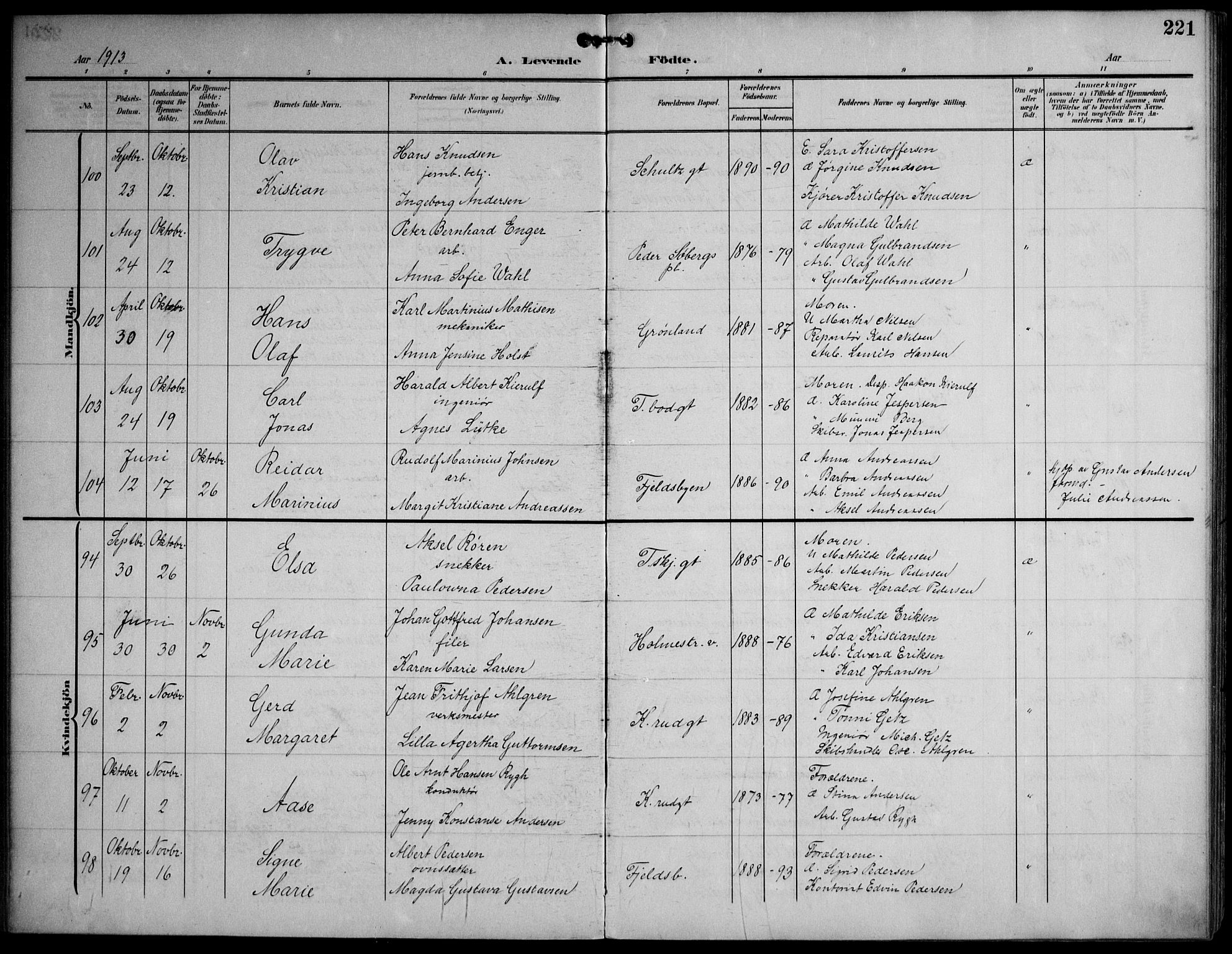 Strømsø kirkebøker, AV/SAKO-A-246/F/Fa/L0026: Ministerialbok nr. I 26, 1905-1914, s. 221
