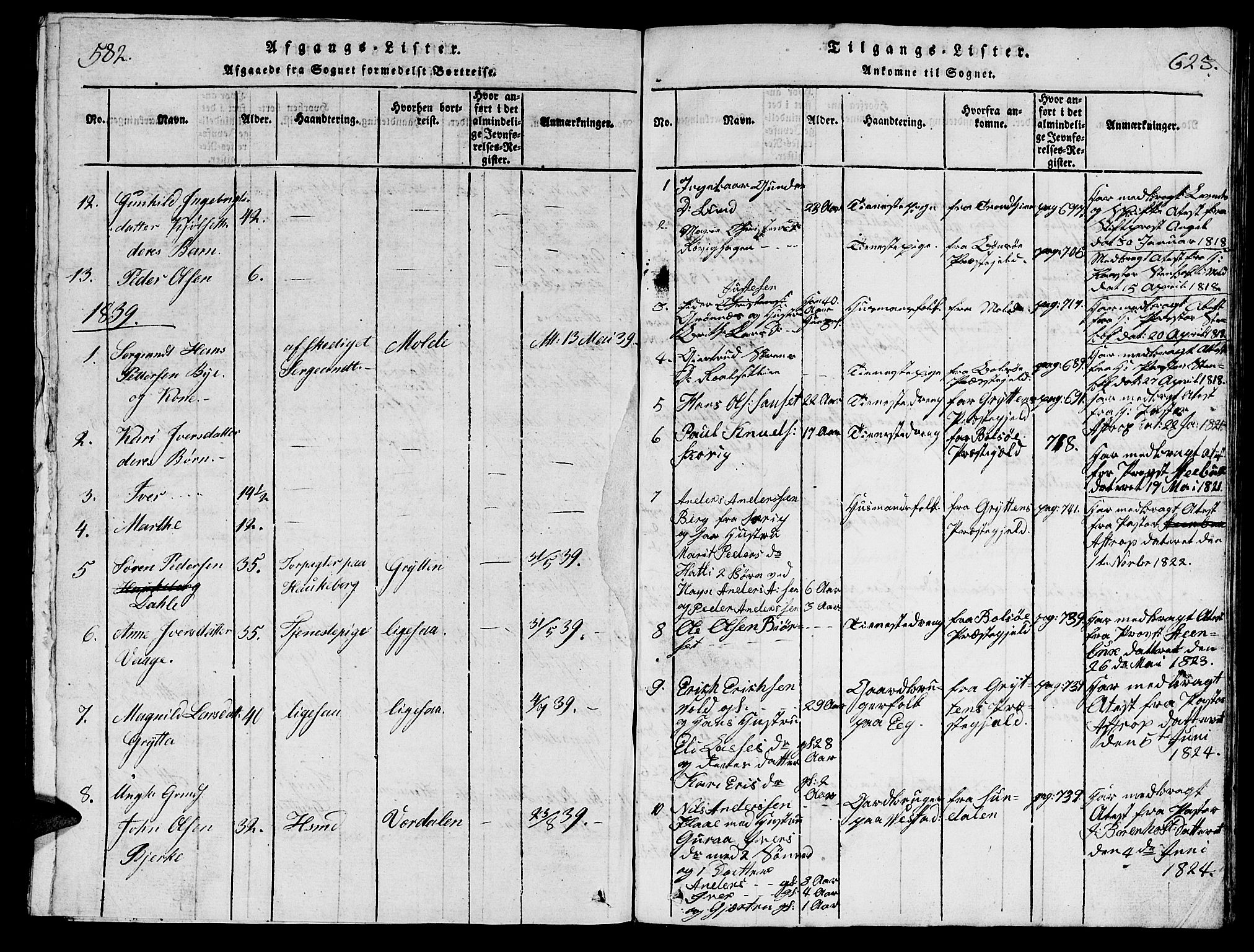 Ministerialprotokoller, klokkerbøker og fødselsregistre - Møre og Romsdal, SAT/A-1454/547/L0610: Klokkerbok nr. 547C01, 1818-1839, s. 582