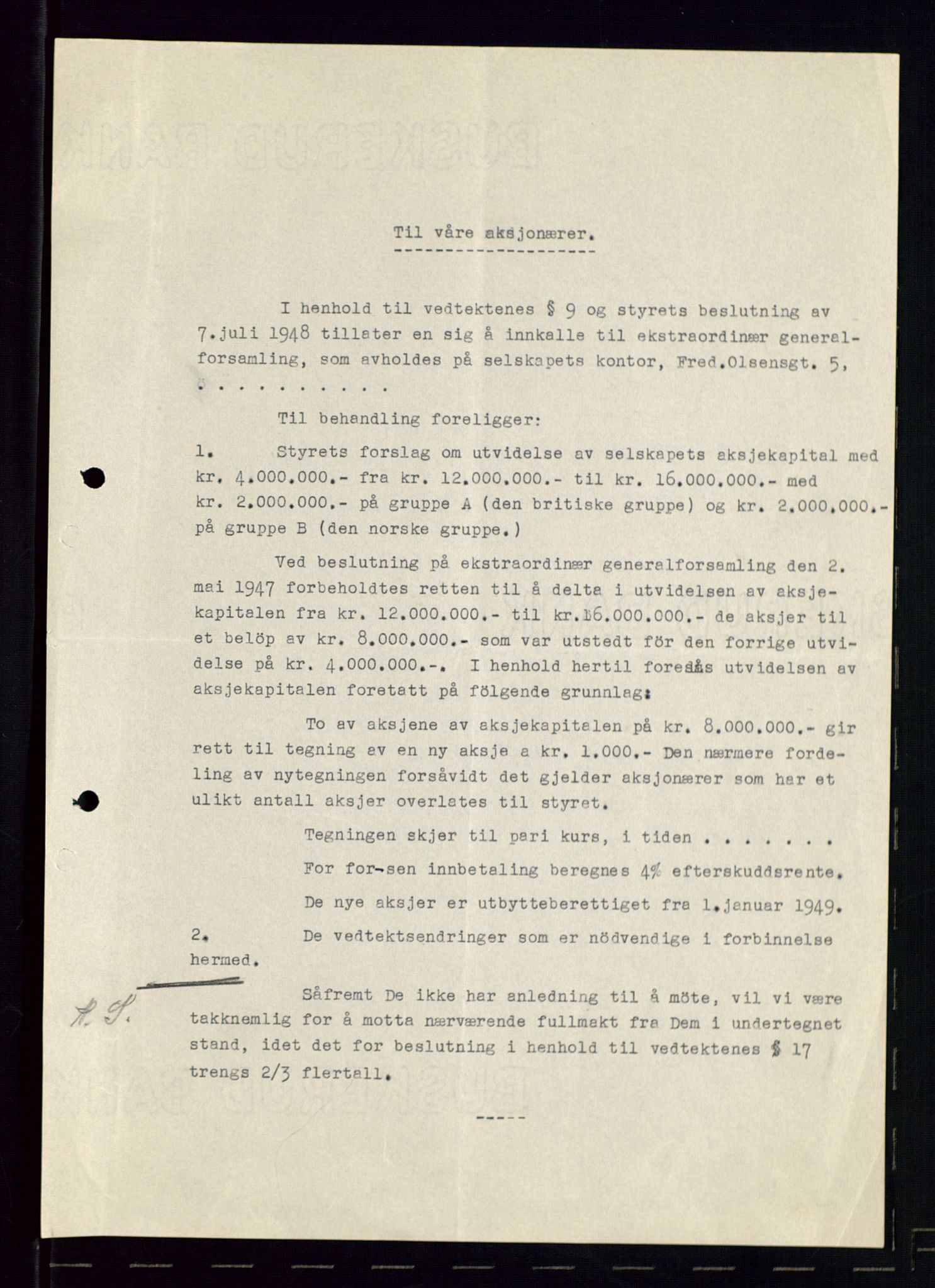 PA 1544 - Norsk Brændselolje A/S, AV/SAST-A-101965/1/A/Aa/L0005/0002: Generalforsamling  / Ekstraordinær generalforsamling 1948, 1948, s. 6