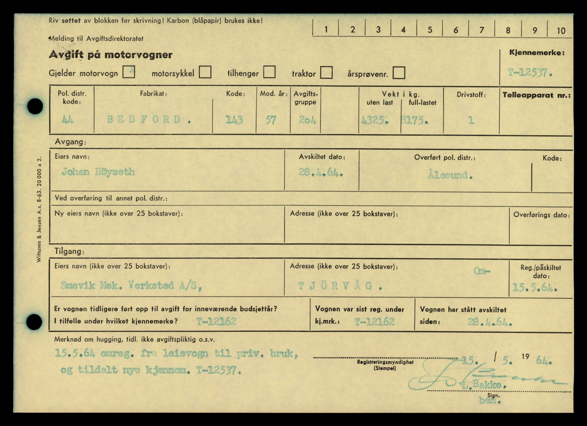 Møre og Romsdal vegkontor - Ålesund trafikkstasjon, AV/SAT-A-4099/F/Fe/L0034: Registreringskort for kjøretøy T 12500 - T 12652, 1927-1998, s. 680