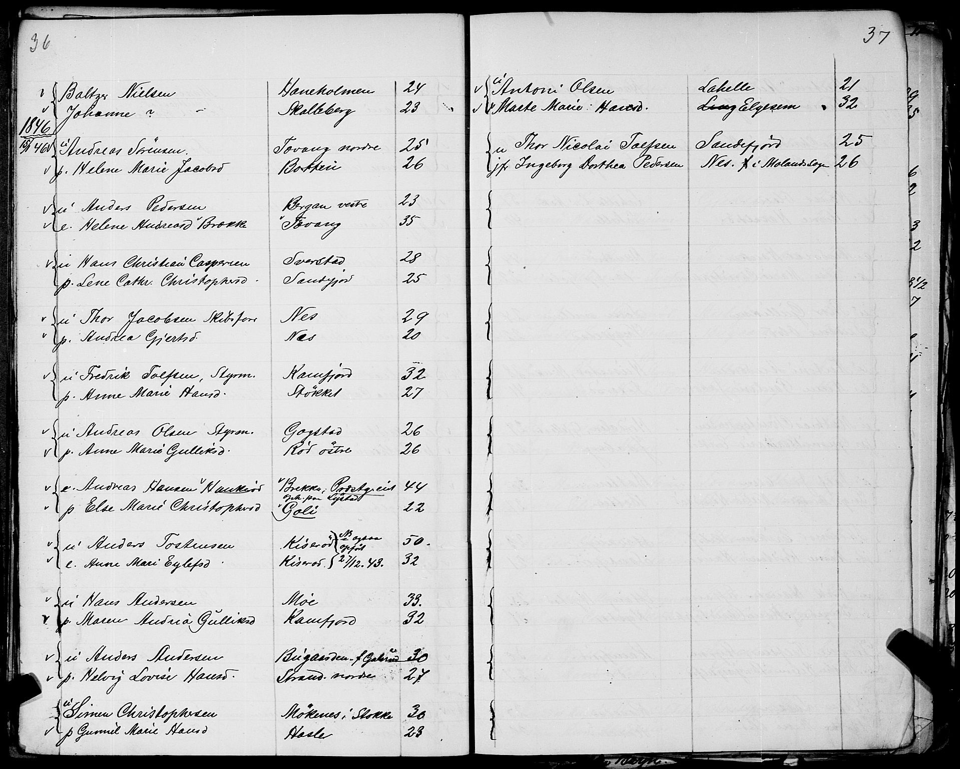 Sandar sokneprestkontor, AV/SAKO-A-242/Y/Ya/L0006: Annen kirkebok nr. 1 /1, 1709-1871, s. 36-37