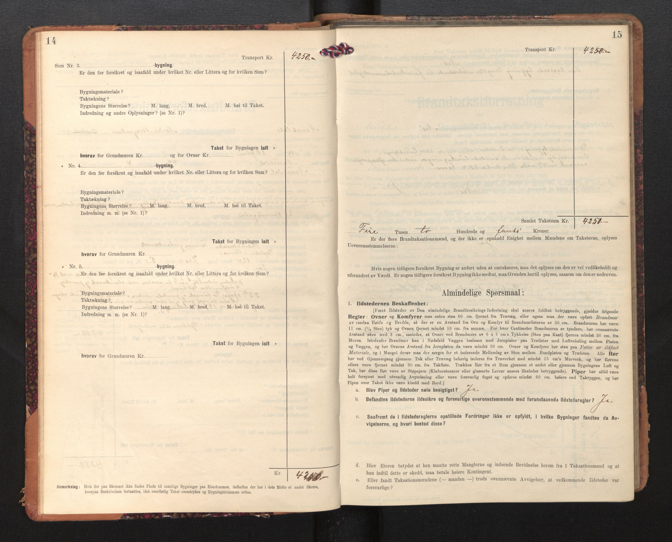 Lensmannen i Naustdal, SAB/A-29501/0012/L0002: Branntakstprotokoll, skjematakst, 1911-1953, s. 14-15