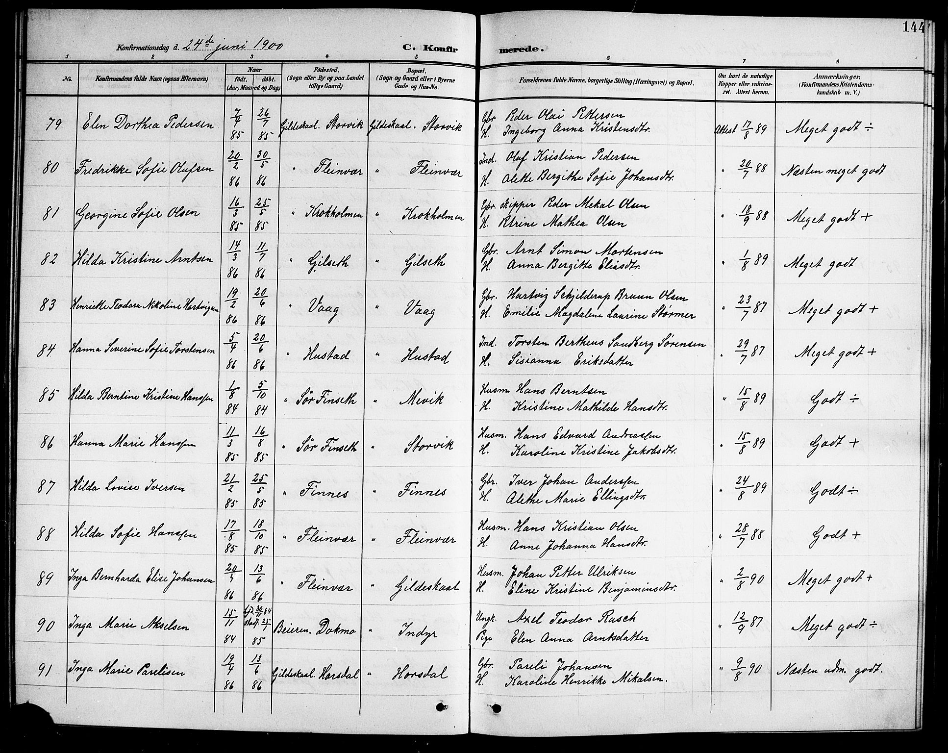 Ministerialprotokoller, klokkerbøker og fødselsregistre - Nordland, AV/SAT-A-1459/805/L0109: Klokkerbok nr. 805C05, 1900-1911, s. 144