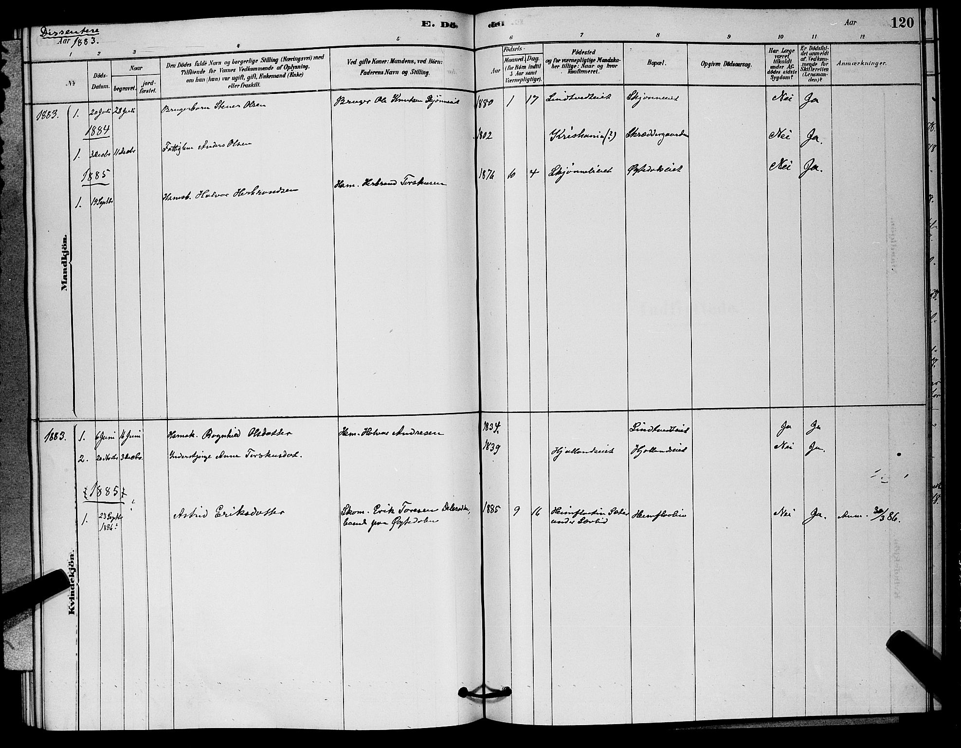 Nore kirkebøker, SAKO/A-238/G/Ga/L0002: Klokkerbok nr. I 2, 1878-1885, s. 120