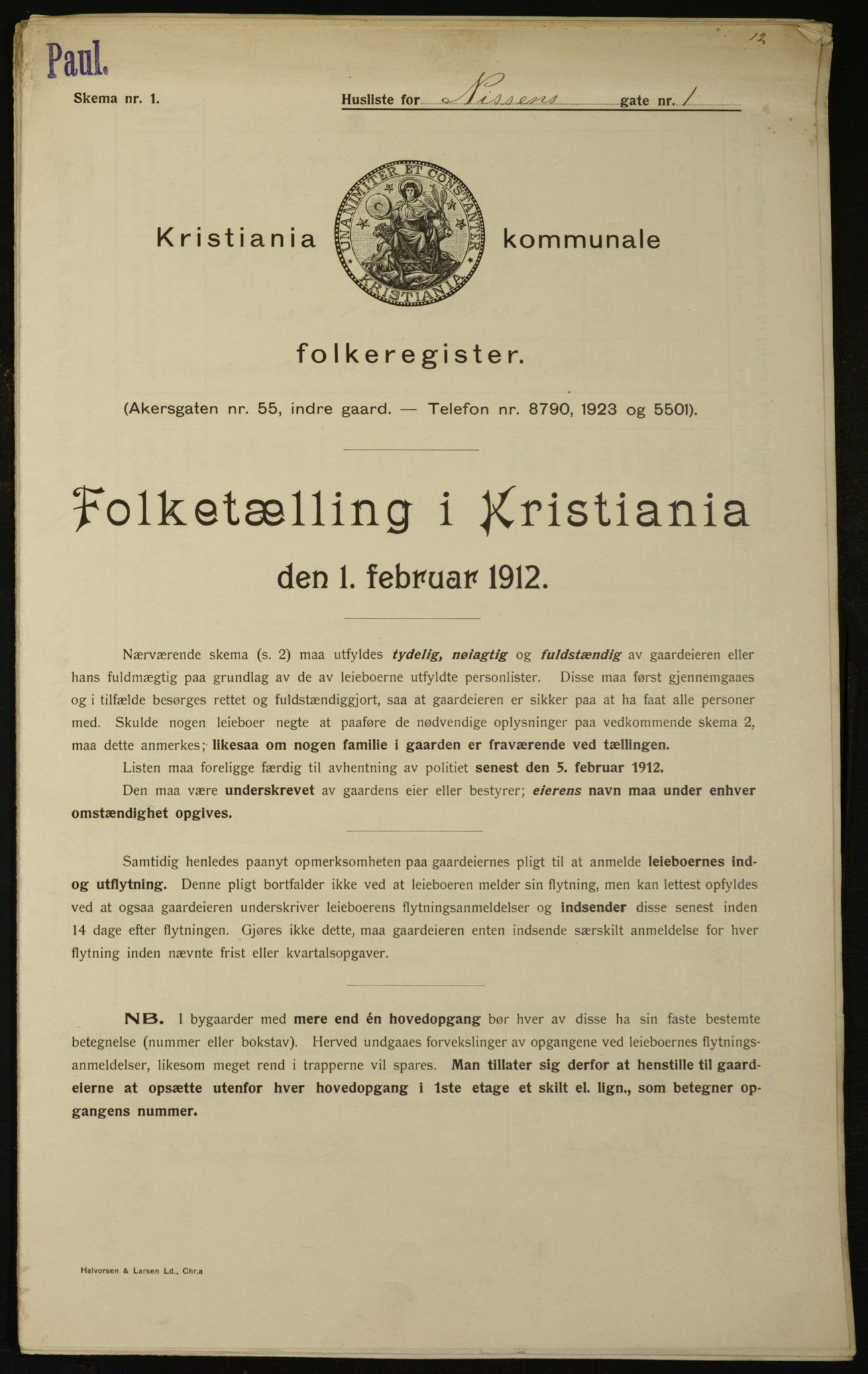 OBA, Kommunal folketelling 1.2.1912 for Kristiania, 1912, s. 71705