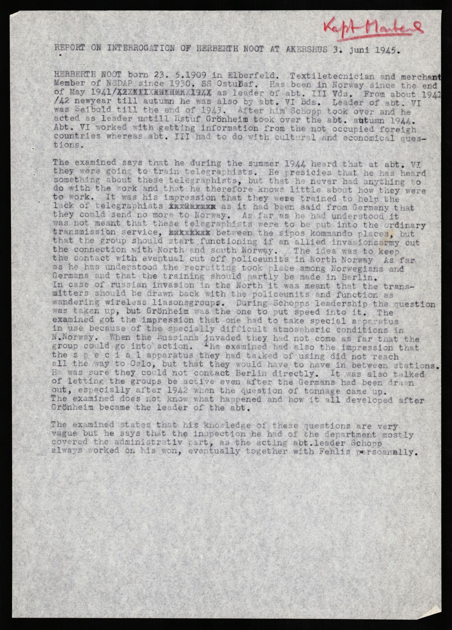 Forsvaret, Forsvarets overkommando II, AV/RA-RAFA-3915/D/Db/L0024: CI Questionaires. Tyske okkupasjonsstyrker i Norge. Tyskere., 1945-1946, s. 316