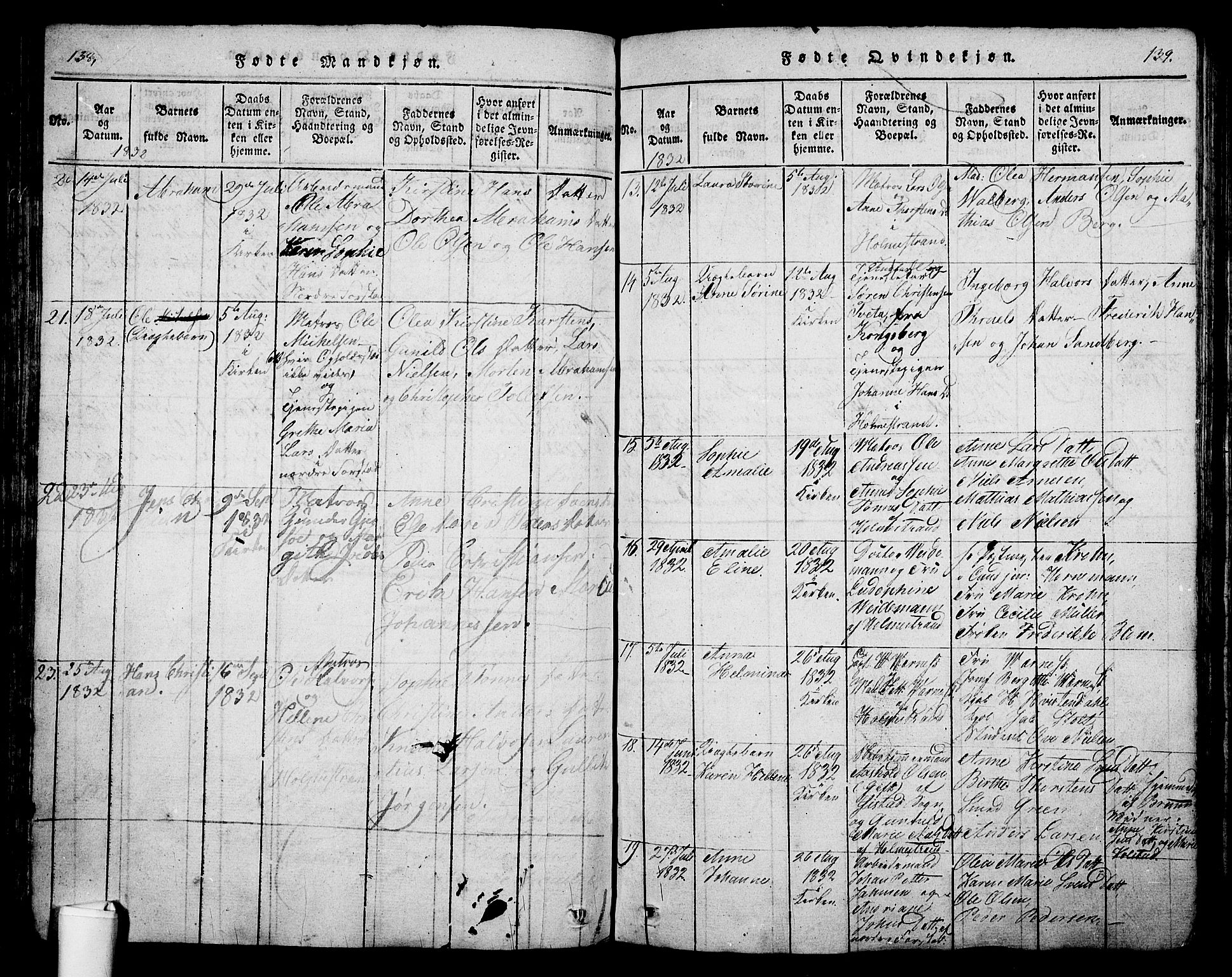 Holmestrand kirkebøker, AV/SAKO-A-346/G/Ga/L0001: Klokkerbok nr. 1, 1814-1848, s. 138-139