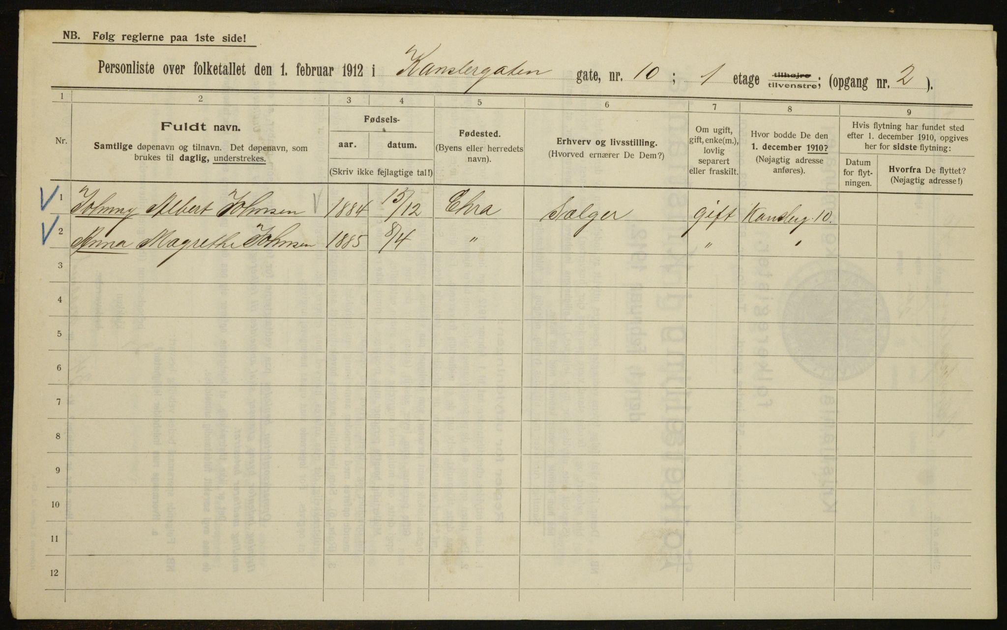 OBA, Kommunal folketelling 1.2.1912 for Kristiania, 1912, s. 48435