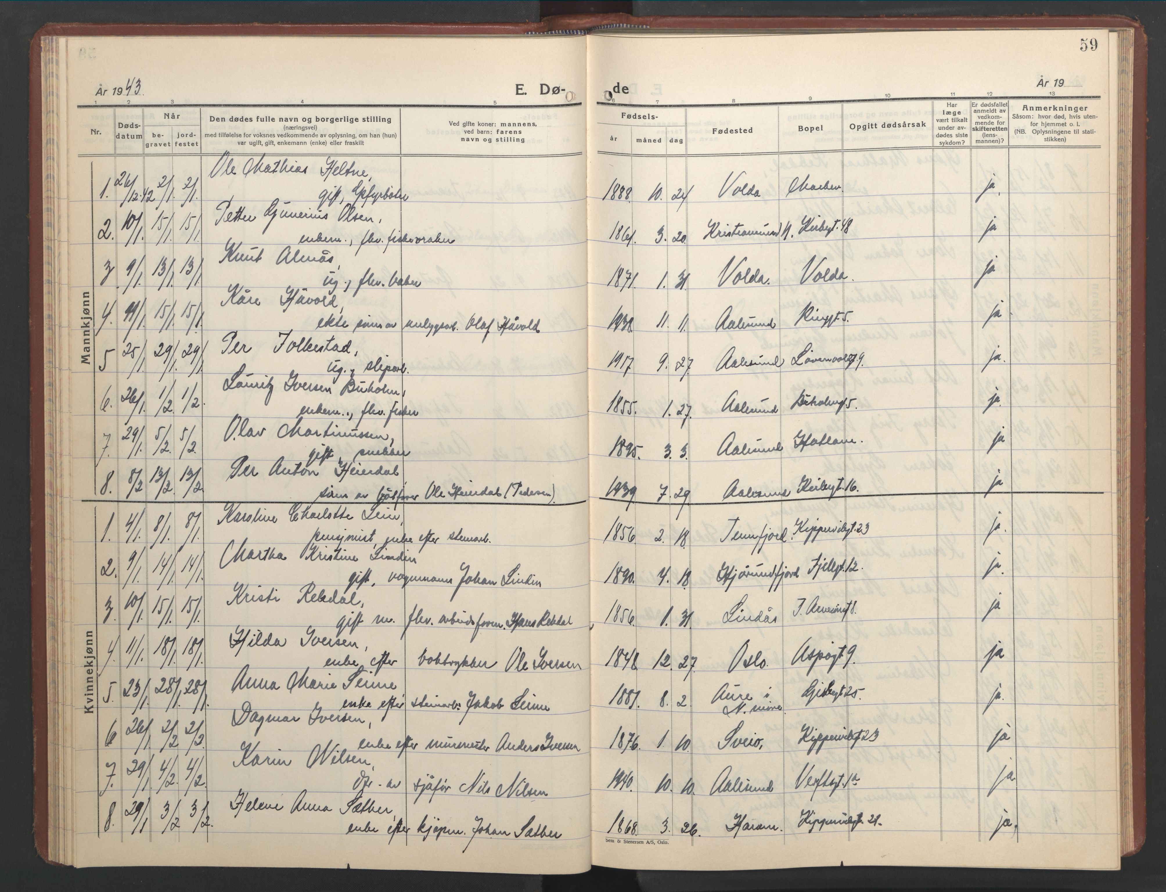 Ministerialprotokoller, klokkerbøker og fødselsregistre - Møre og Romsdal, AV/SAT-A-1454/529/L0478: Klokkerbok nr. 529C15, 1938-1951, s. 59