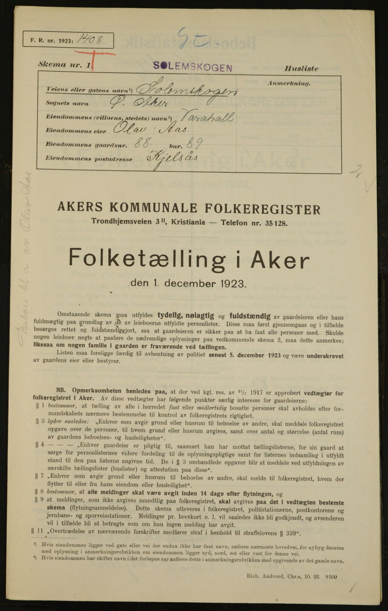 , Kommunal folketelling 1.12.1923 for Aker, 1923, s. 31256