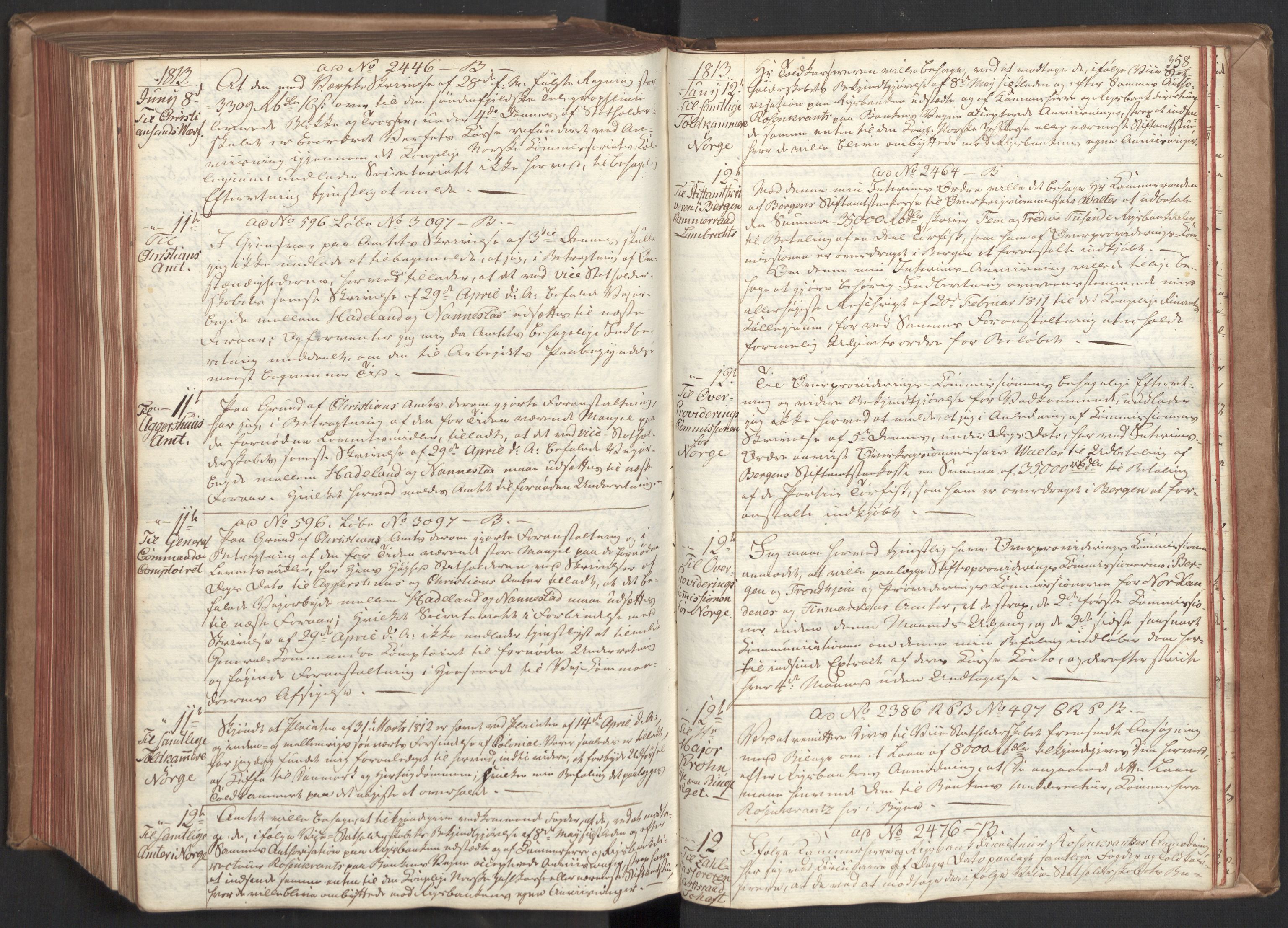 Stattholderembetet 1810-1814, 2. kontor (Kontor B), AV/RA-EA-5432/Bc/L0002: Korrespondanseprotokoll, 1812-1813, s. 357b-358a