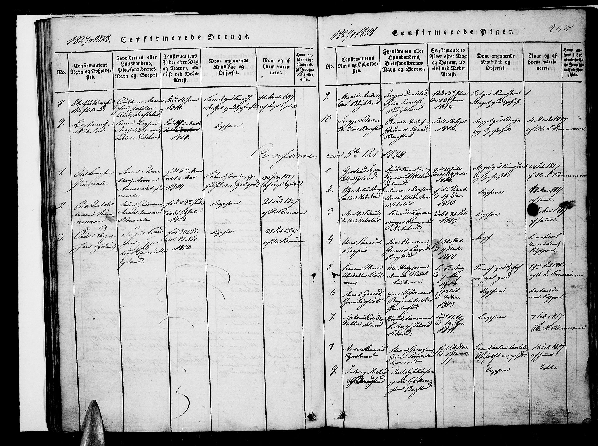 Nord-Audnedal sokneprestkontor, SAK/1111-0032/F/Fb/Fba/L0001: Klokkerbok nr. B 1, 1815-1856, s. 255