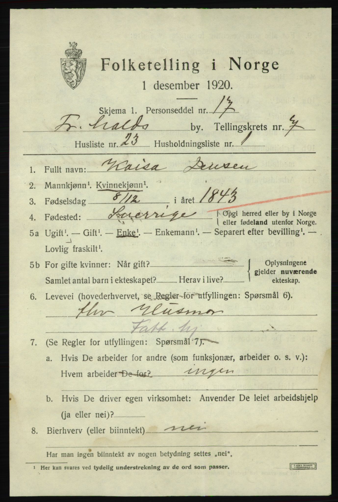 SAO, Folketelling 1920 for 0101 Fredrikshald kjøpstad, 1920, s. 14374