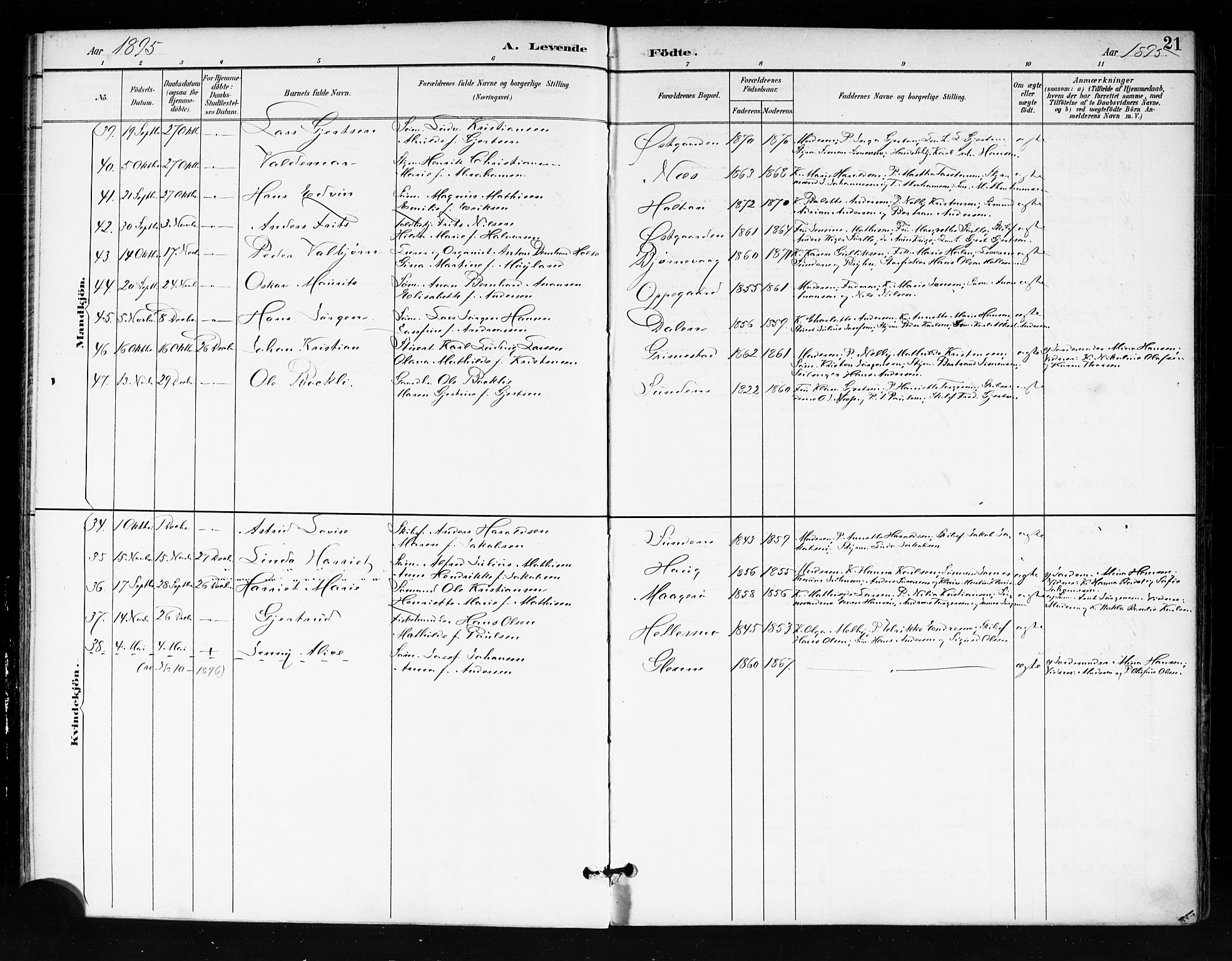 Tjøme kirkebøker, AV/SAKO-A-328/F/Fa/L0003: Ministerialbok nr. I 3, 1891-1900, s. 21