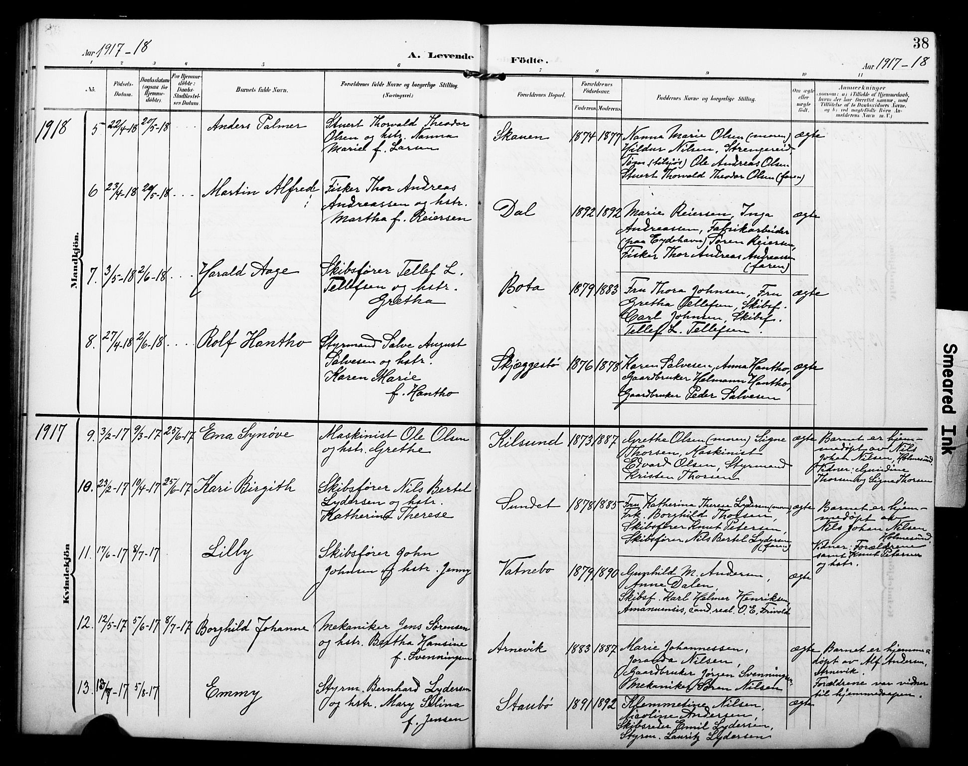 Dypvåg sokneprestkontor, AV/SAK-1111-0007/F/Fb/Fbb/L0005: Klokkerbok nr. B 5, 1905-1924, s. 39