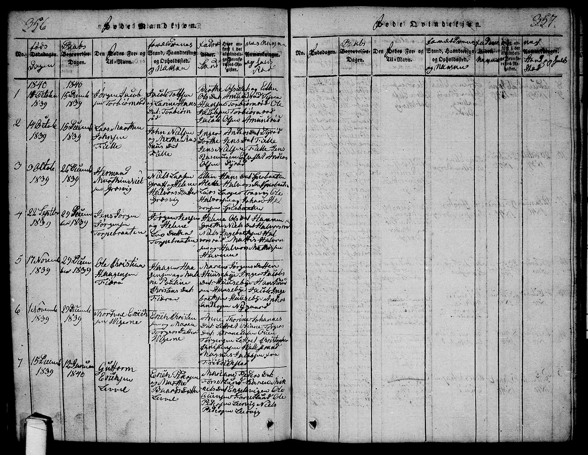 Onsøy prestekontor Kirkebøker, AV/SAO-A-10914/G/Ga/L0001: Klokkerbok nr. I 1, 1814-1840, s. 356-357