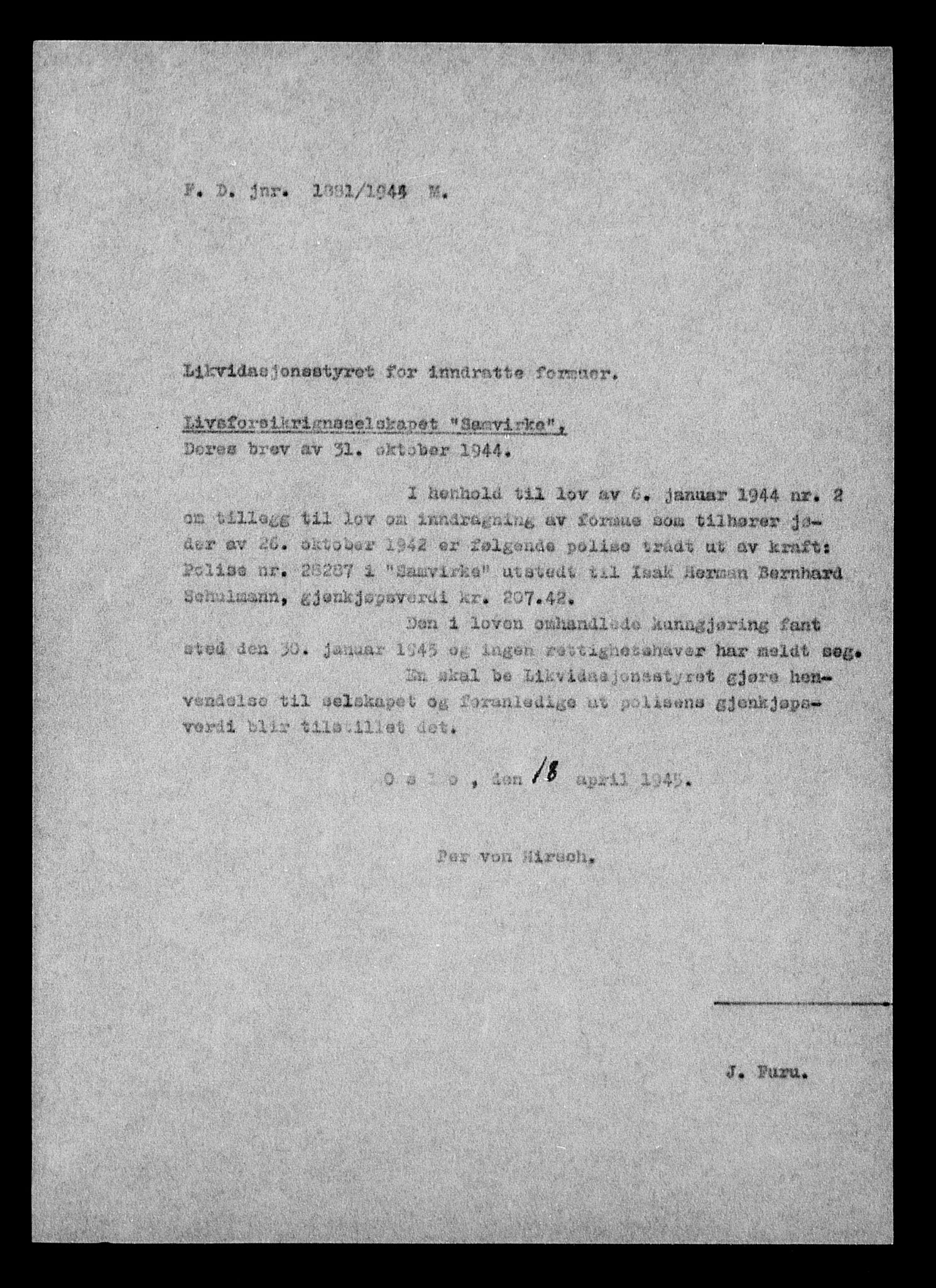 Justisdepartementet, Tilbakeføringskontoret for inndratte formuer, AV/RA-S-1564/H/Hc/Hcc/L0979: --, 1945-1947, s. 416