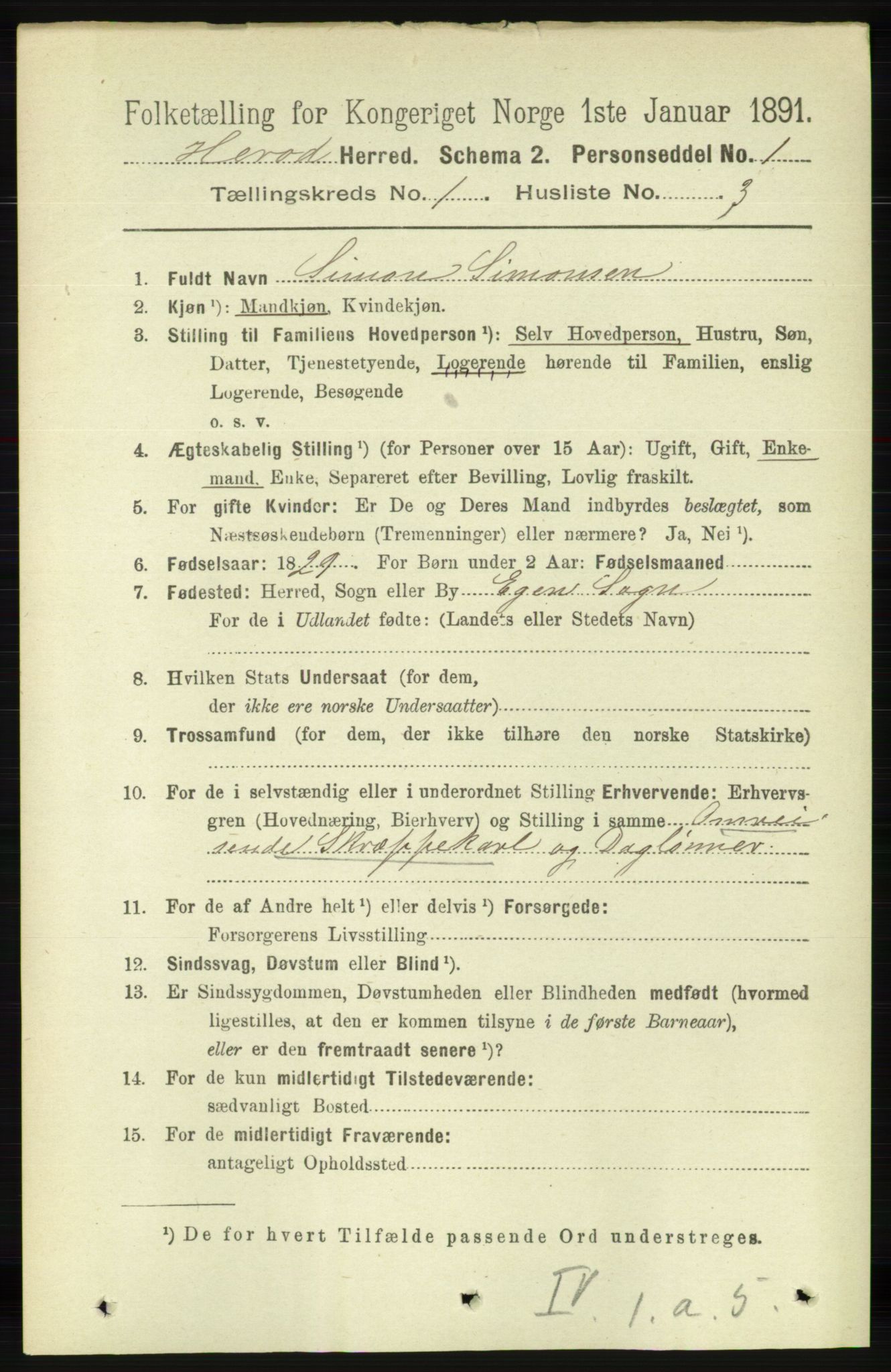RA, Folketelling 1891 for 1039 Herad herred, 1891, s. 89
