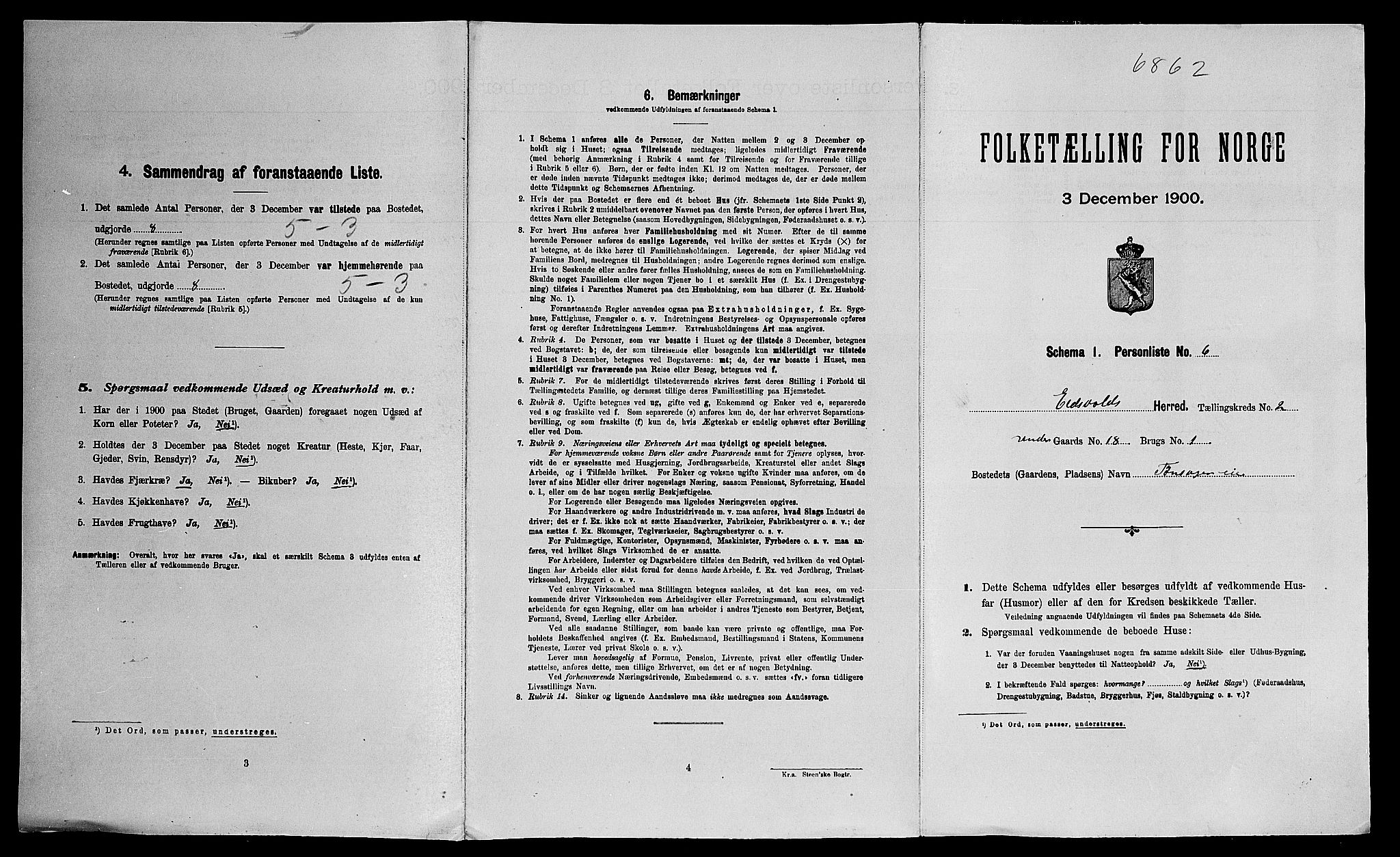 SAO, Folketelling 1900 for 0237 Eidsvoll herred, 1900