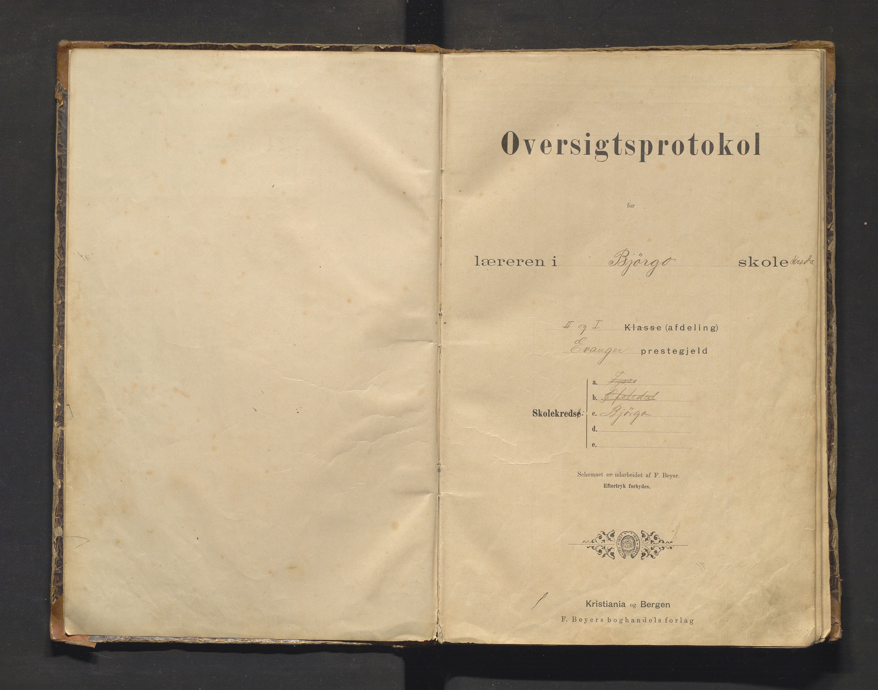 Evanger kommune. Barneskulane, IKAH/1237-231/F/Fa/L0005: Skuleprotokoll for Bjørgo og Tyssen krinsar , 1892-1930