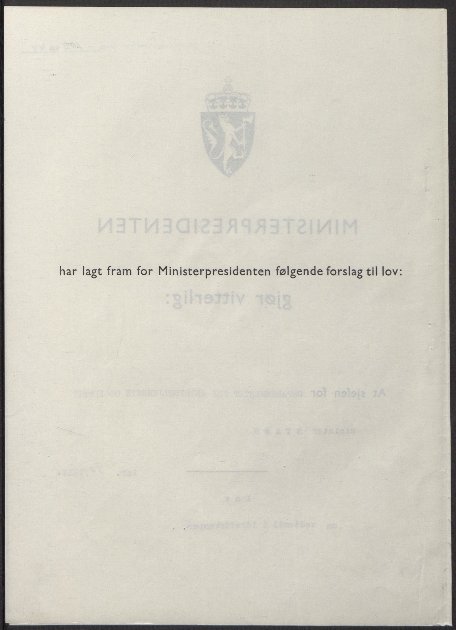 NS-administrasjonen 1940-1945 (Statsrådsekretariatet, de kommisariske statsråder mm), RA/S-4279/D/Db/L0100: Lover, 1944, s. 331