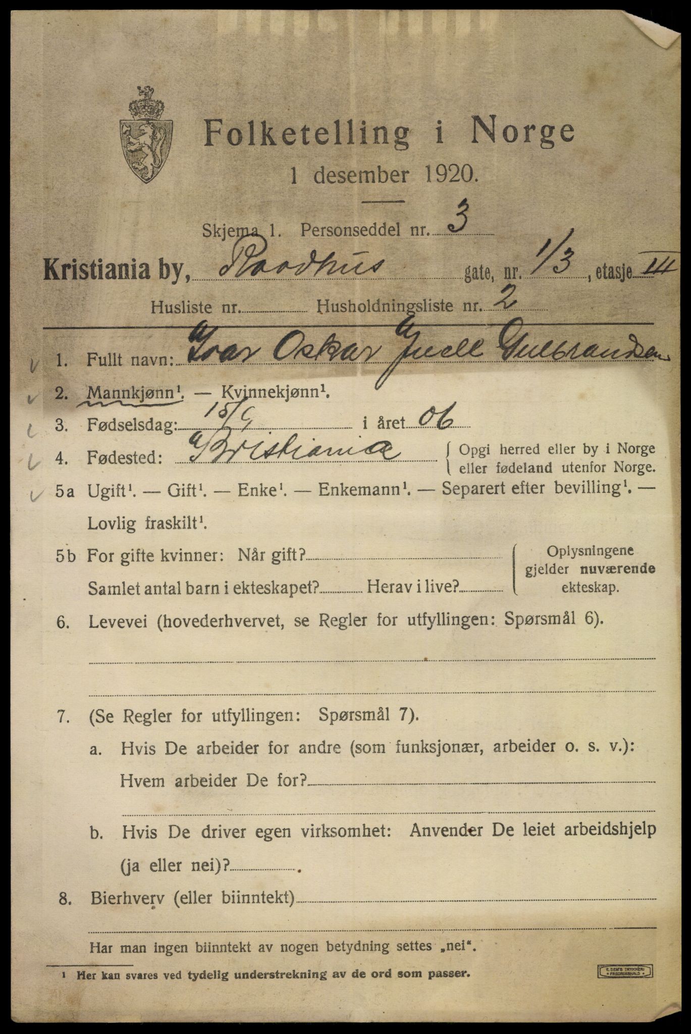 SAO, Folketelling 1920 for 0301 Kristiania kjøpstad, 1920, s. 460287