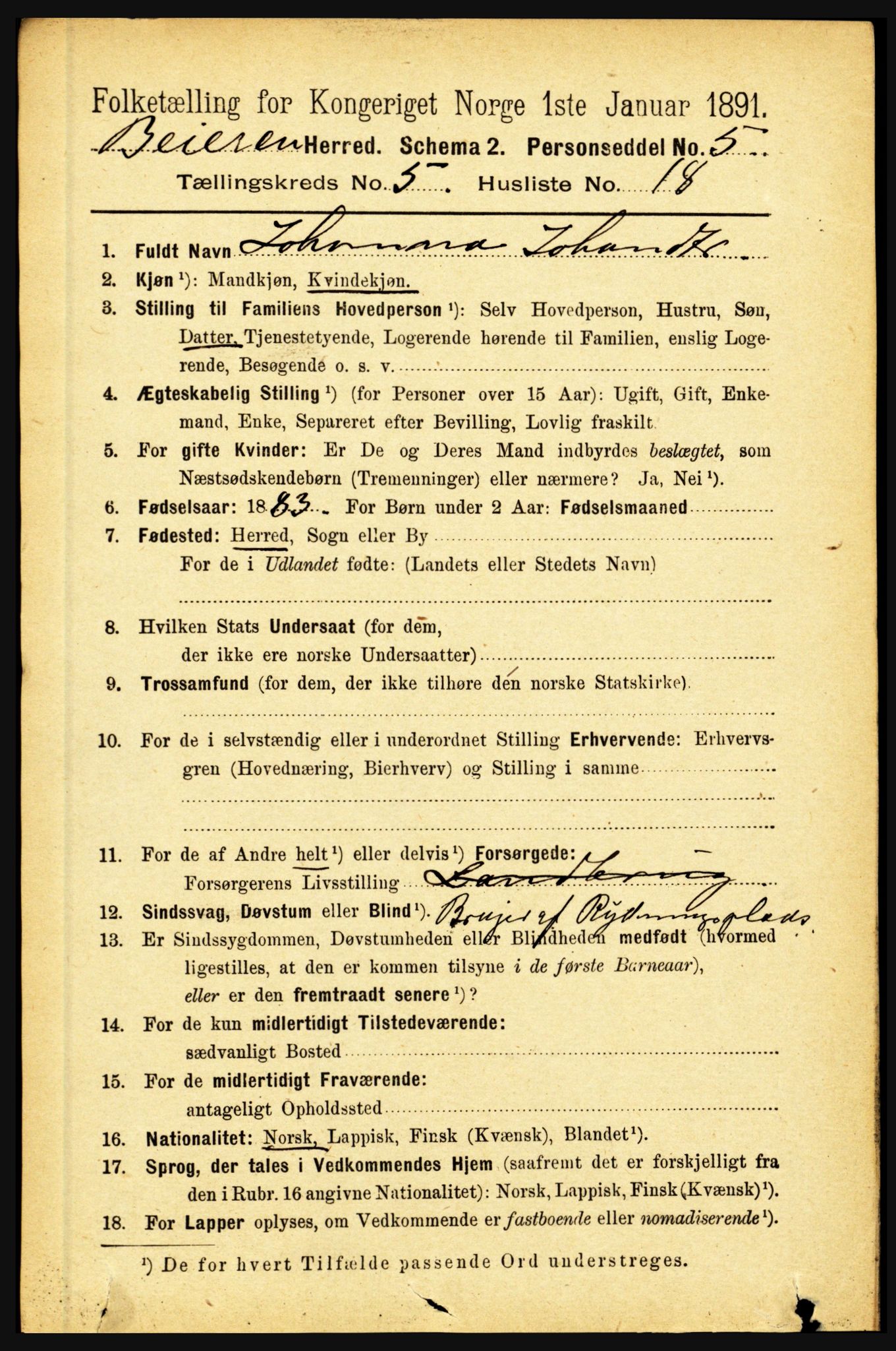 RA, Folketelling 1891 for 1839 Beiarn herred, 1891, s. 1850